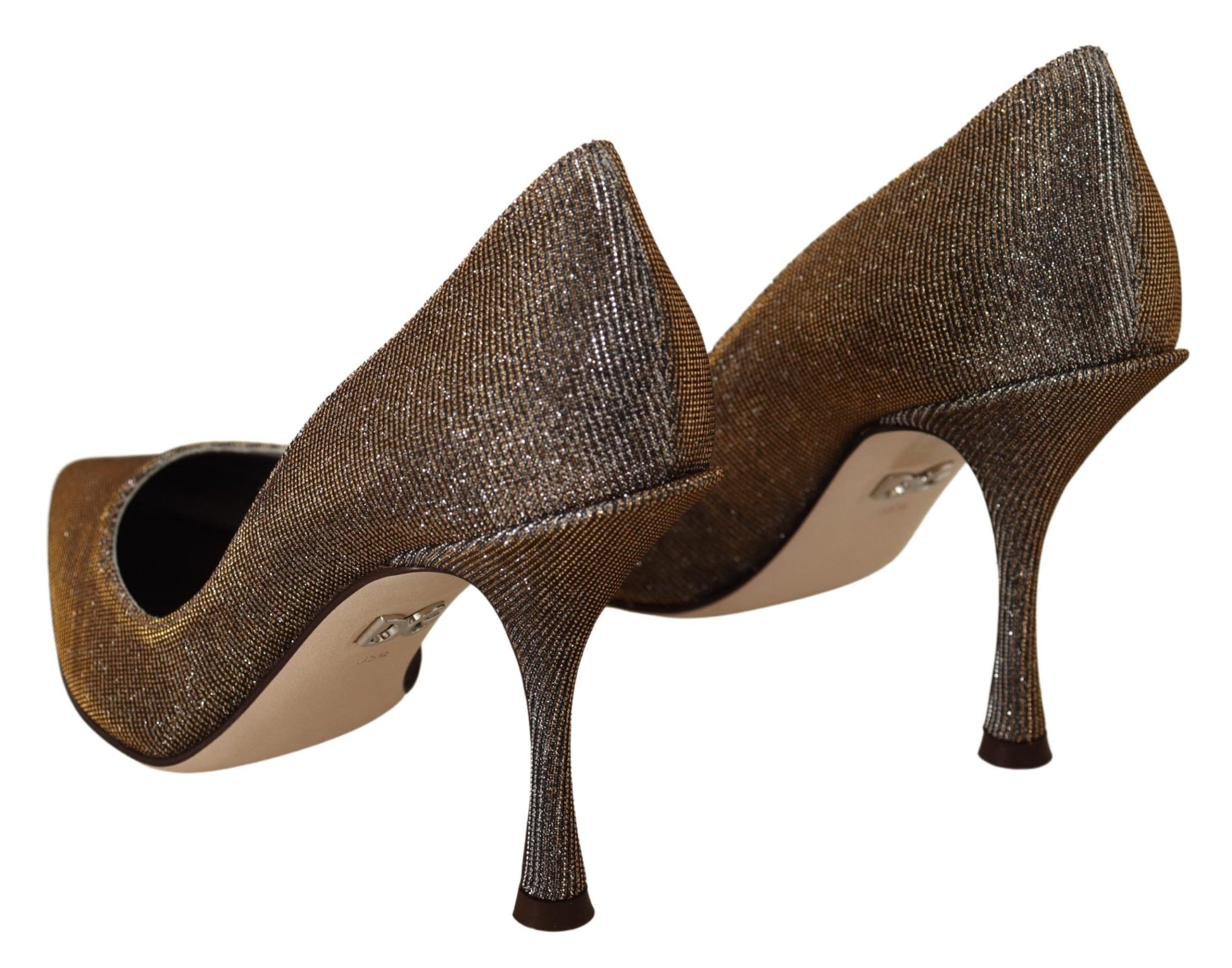 Gold Silber Stoff Heels Pumps Schuhe