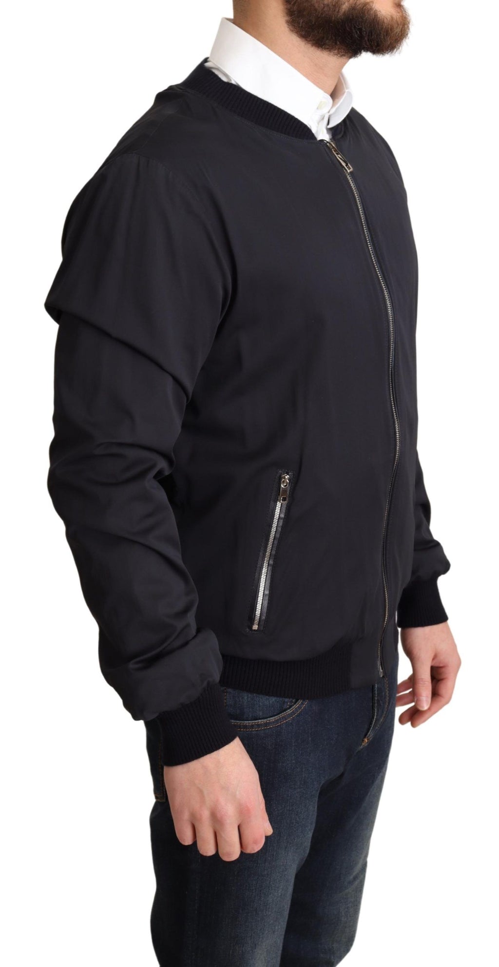 Blauer Seidenmantel, kurze Bomberjacke für Herren