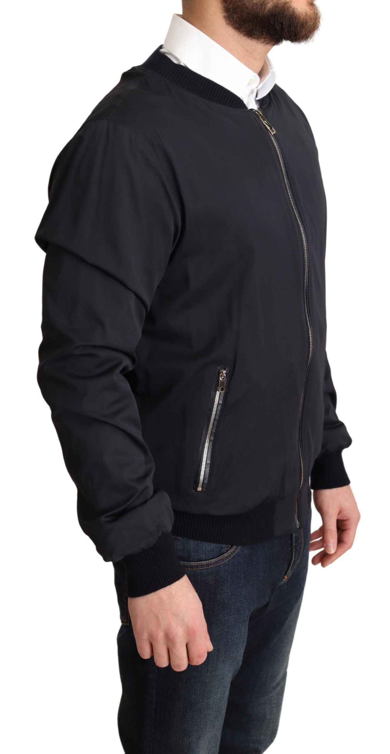 Blauer Seidenmantel, kurze Bomberjacke für Herren