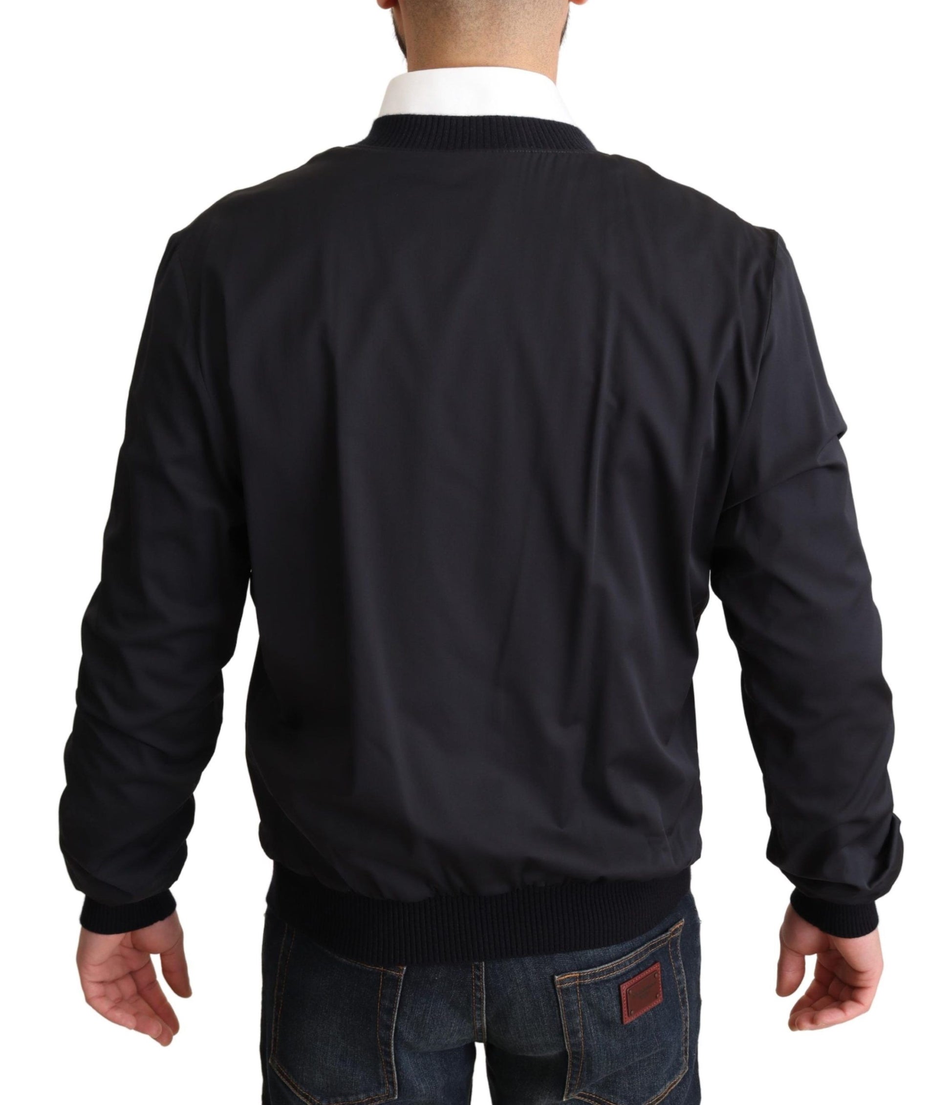 Blauer Seidenmantel, kurze Bomberjacke für Herren