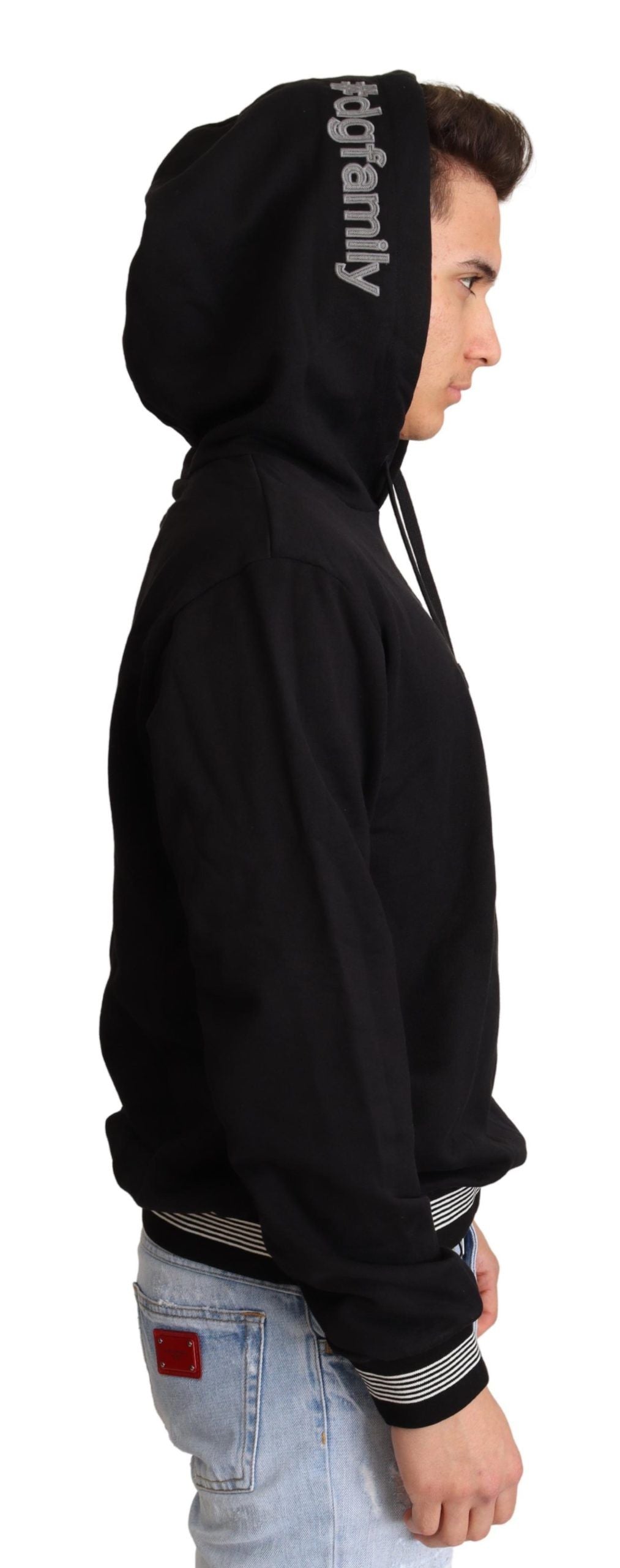 Schwarzer Kapuzenpullover #dgfamily aus Baumwolle
