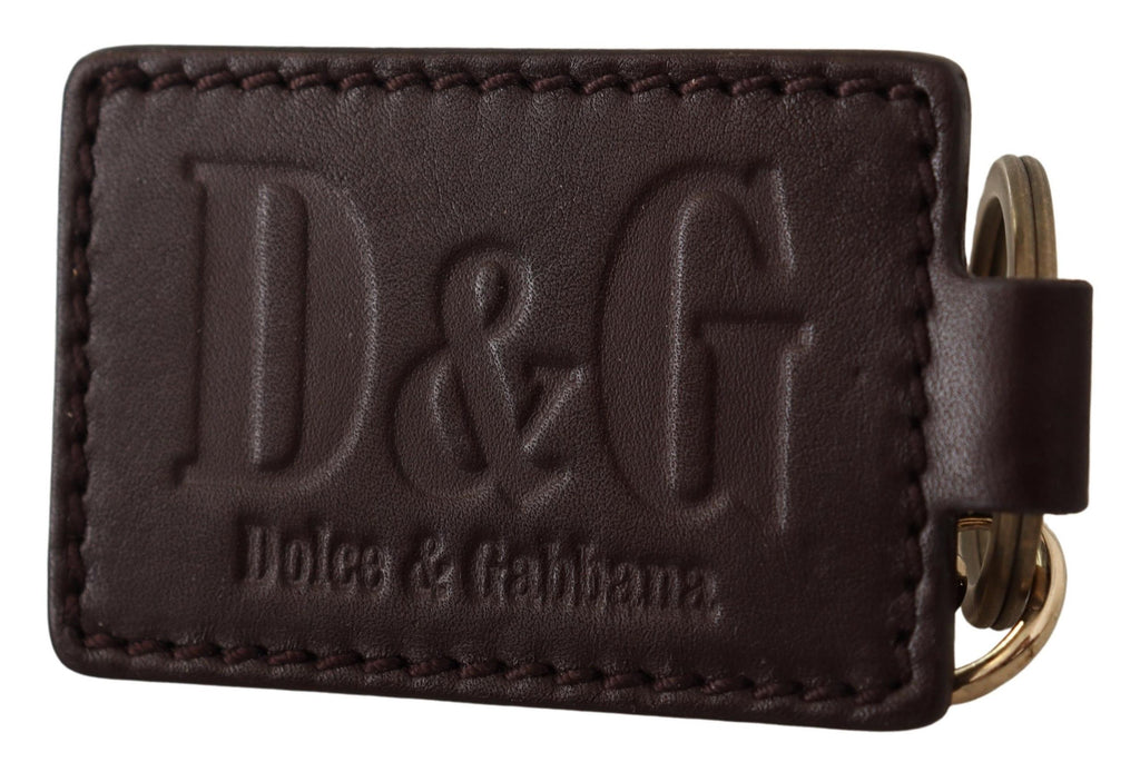 Brauner Schlüsselanhänger mit Logo aus Leder und Metallring und Haken