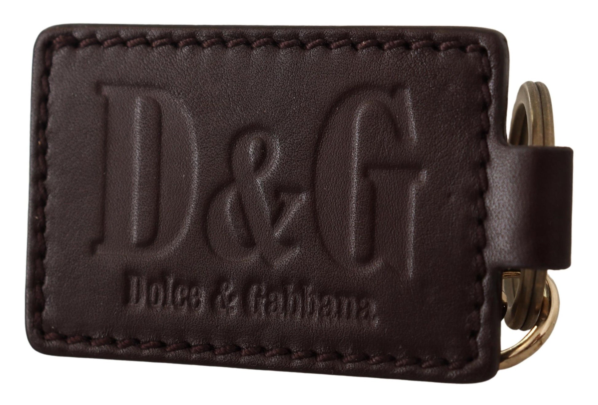 Brauner Schlüsselanhänger mit Logo aus Leder und Metallring und Haken
