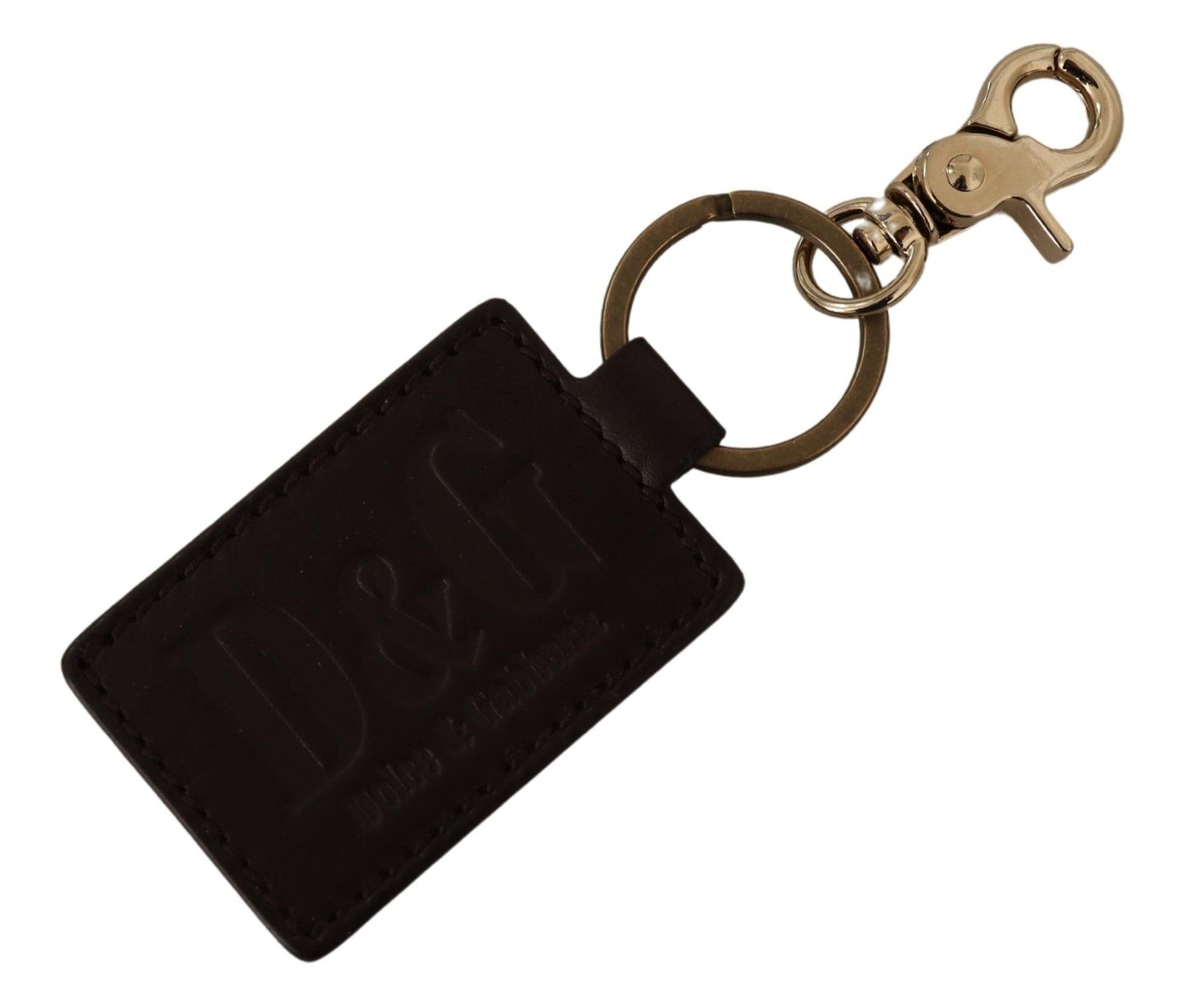 Brauner Schlüsselanhänger mit Logo aus Leder und Metallring und Haken