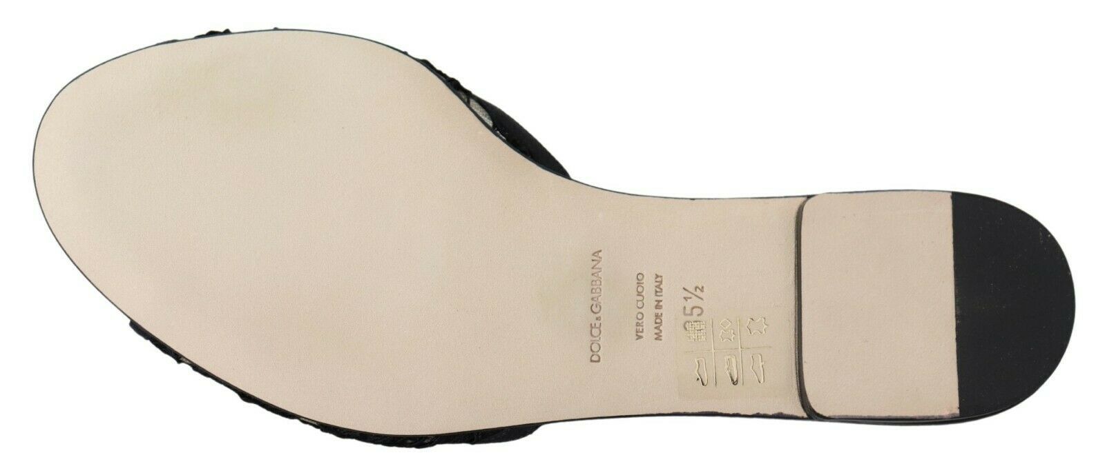 Schwarze Taormina Lace Slides Kristalle Flats Schuhe
