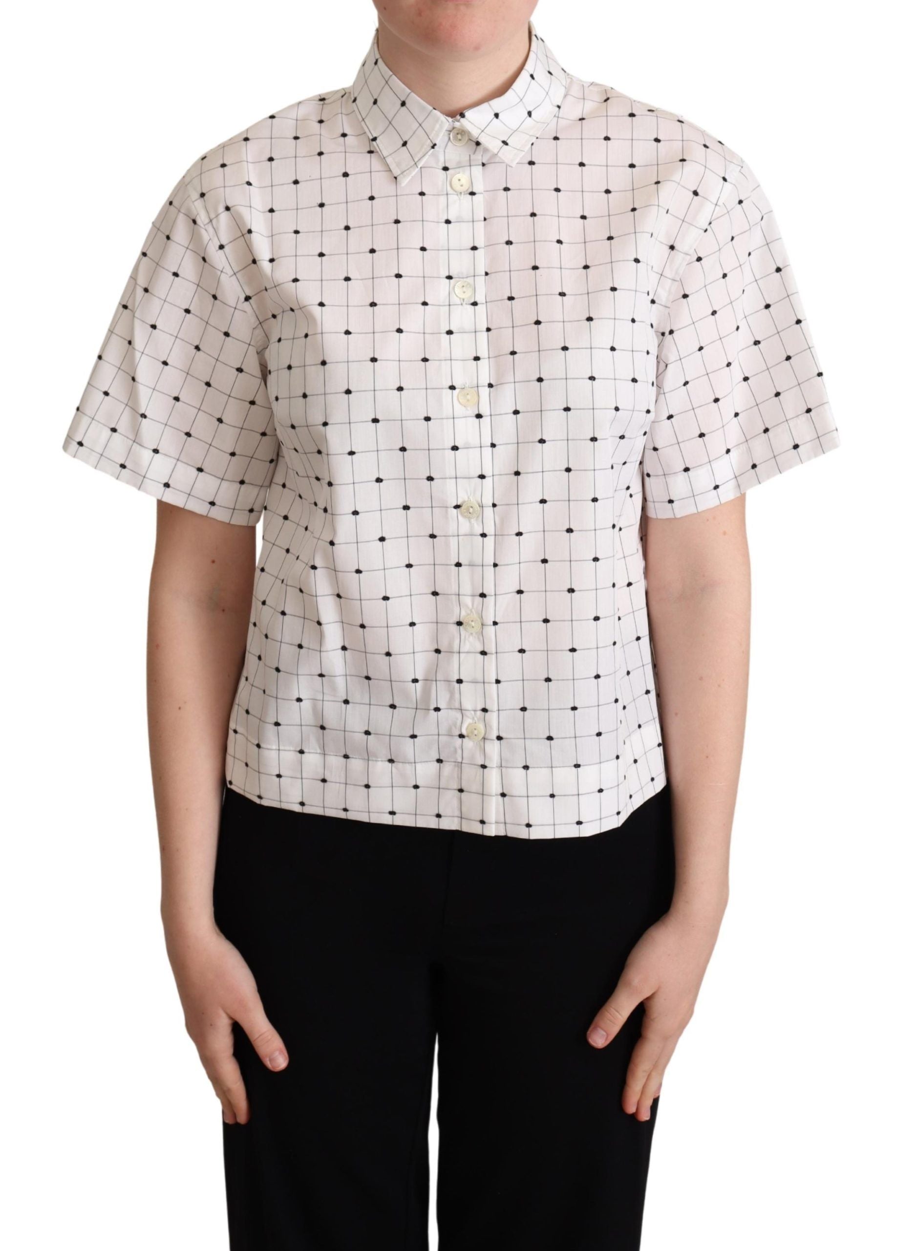 Weißes Hemdoberteil aus Baumwolle mit Polka Dots und Kragen