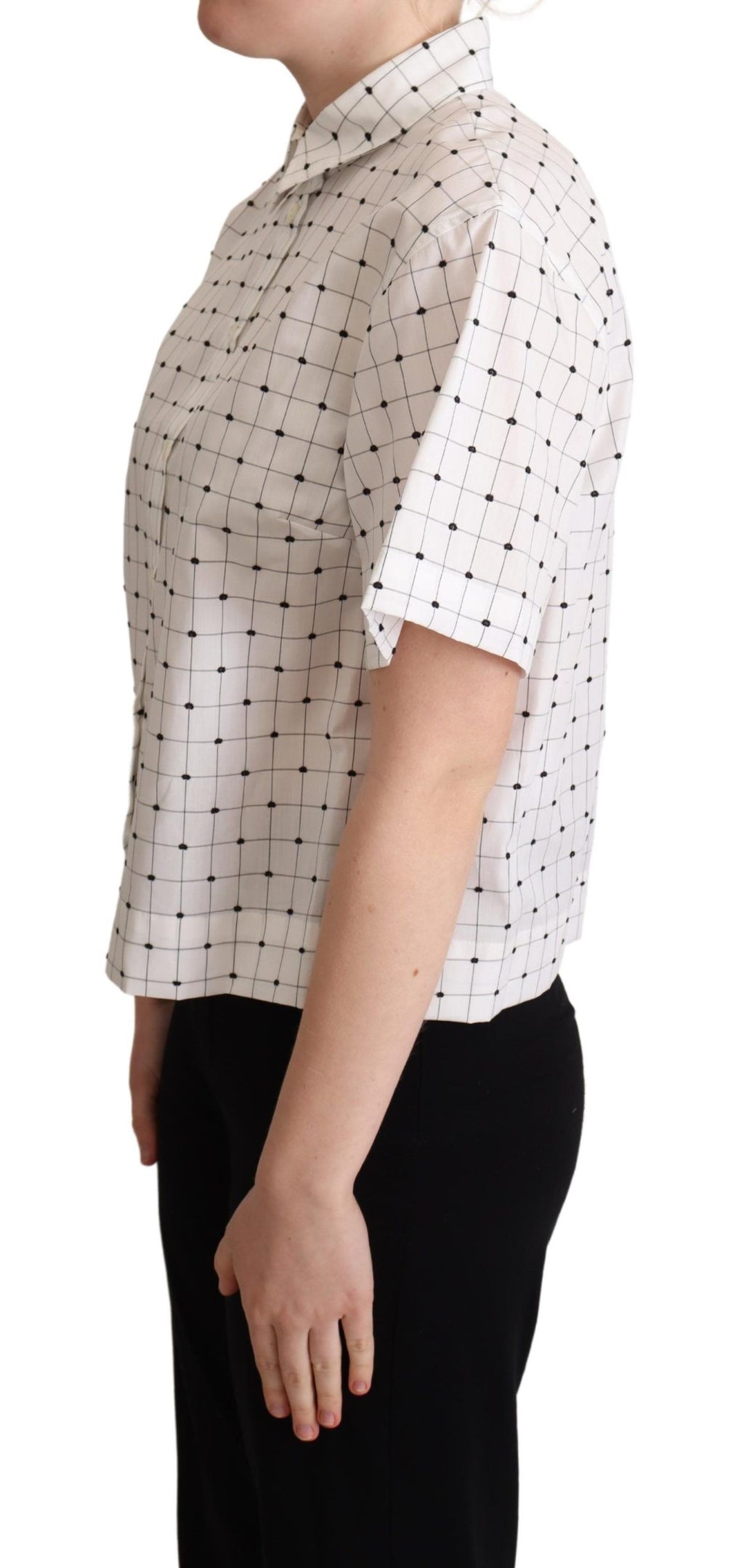 Weißes Hemdoberteil aus Baumwolle mit Polka Dots und Kragen