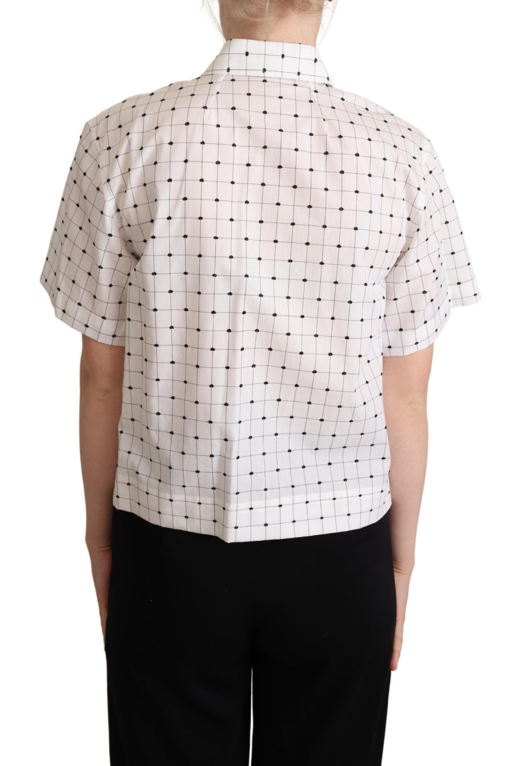 Weißes Hemdoberteil aus Baumwolle mit Polka Dots und Kragen