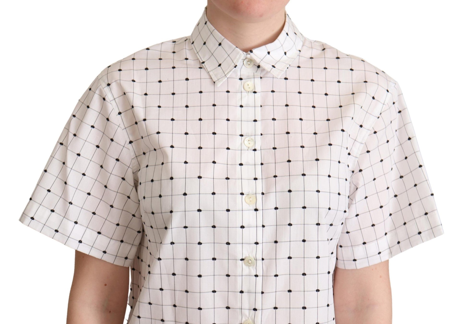 Weißes Hemdoberteil aus Baumwolle mit Polka Dots und Kragen