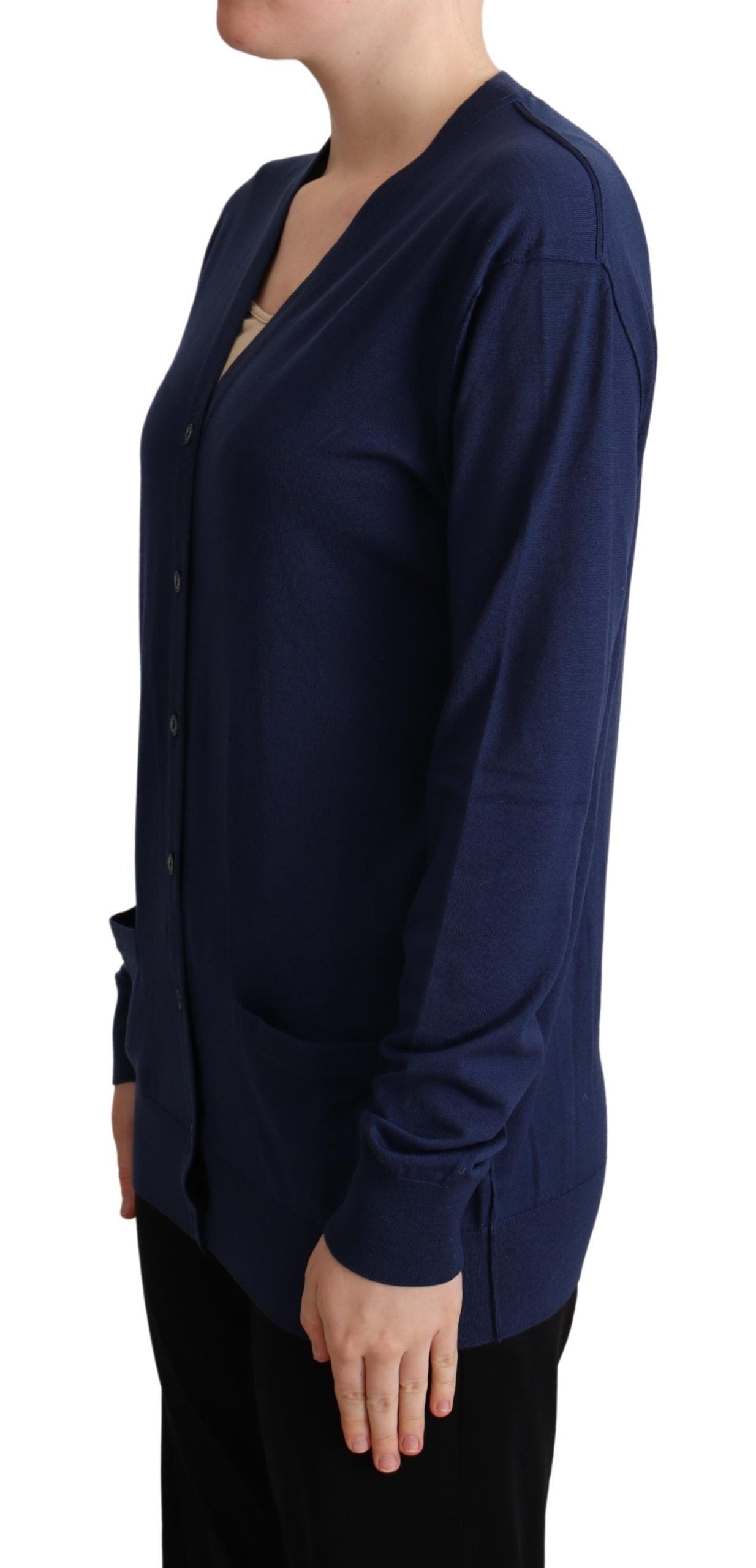 Blauer Cardigan aus Schurwolle mit Knopfleiste