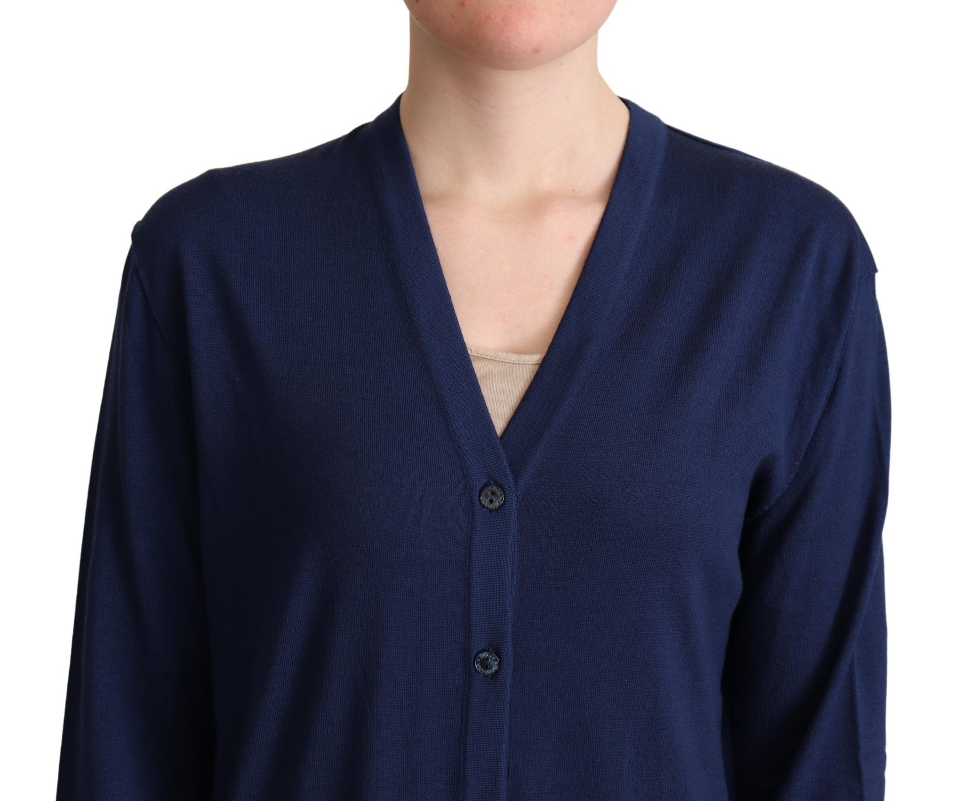 Blauer Cardigan aus Schurwolle mit Knopfleiste