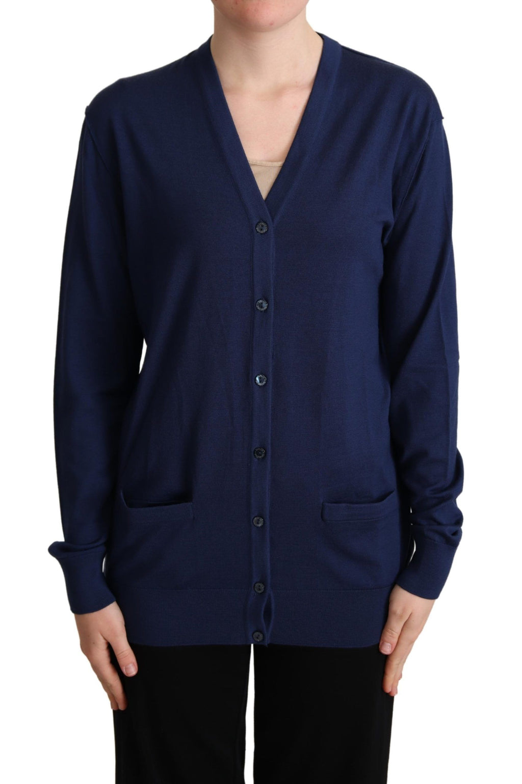 Blauer Cardigan aus Schurwolle mit Knopfleiste