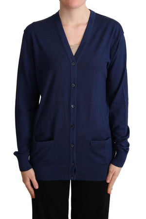 Blauer Cardigan aus Schurwolle mit Knopfleiste