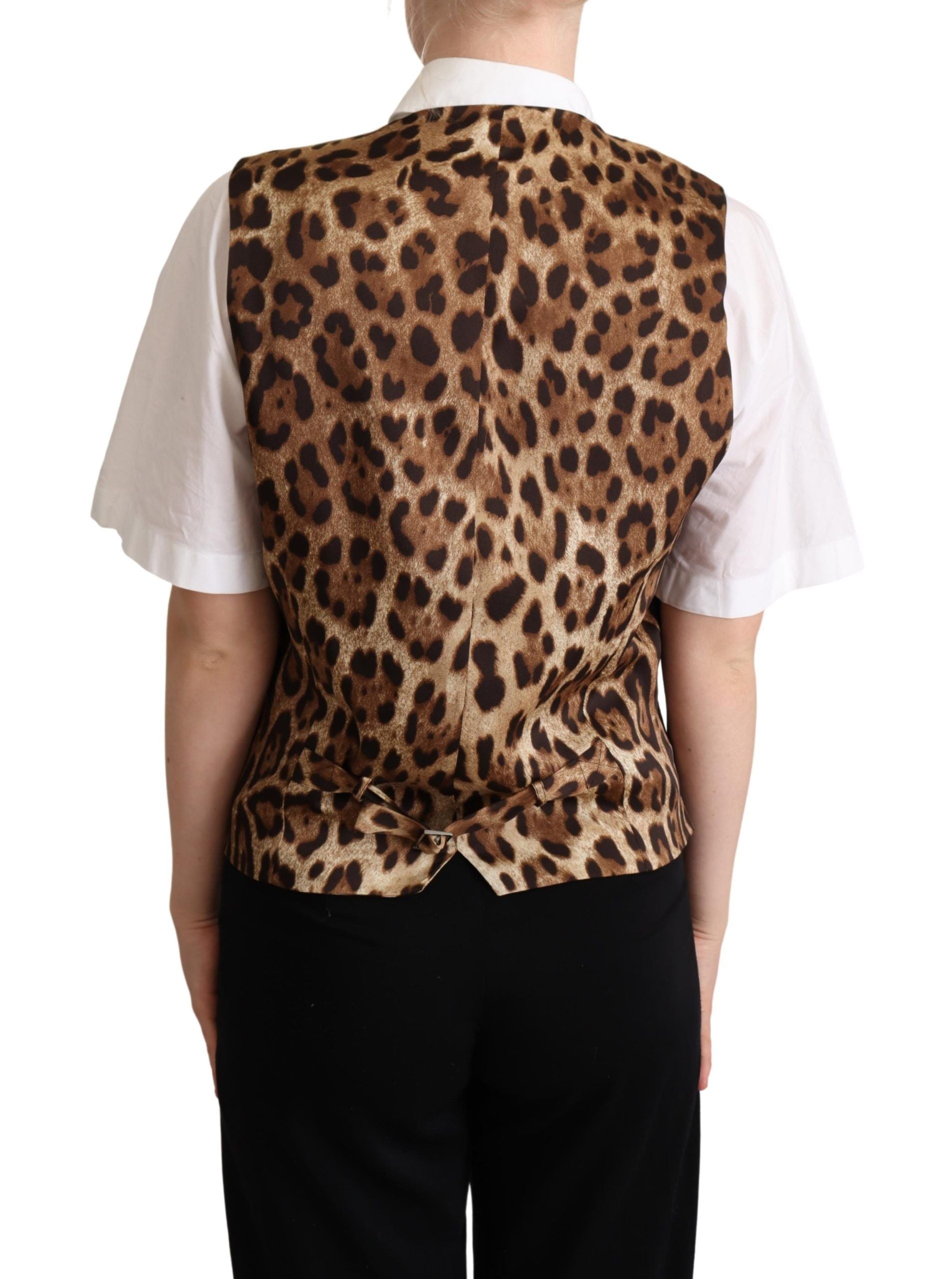 Graue Weste aus Wolle mit Leopardenmuster
