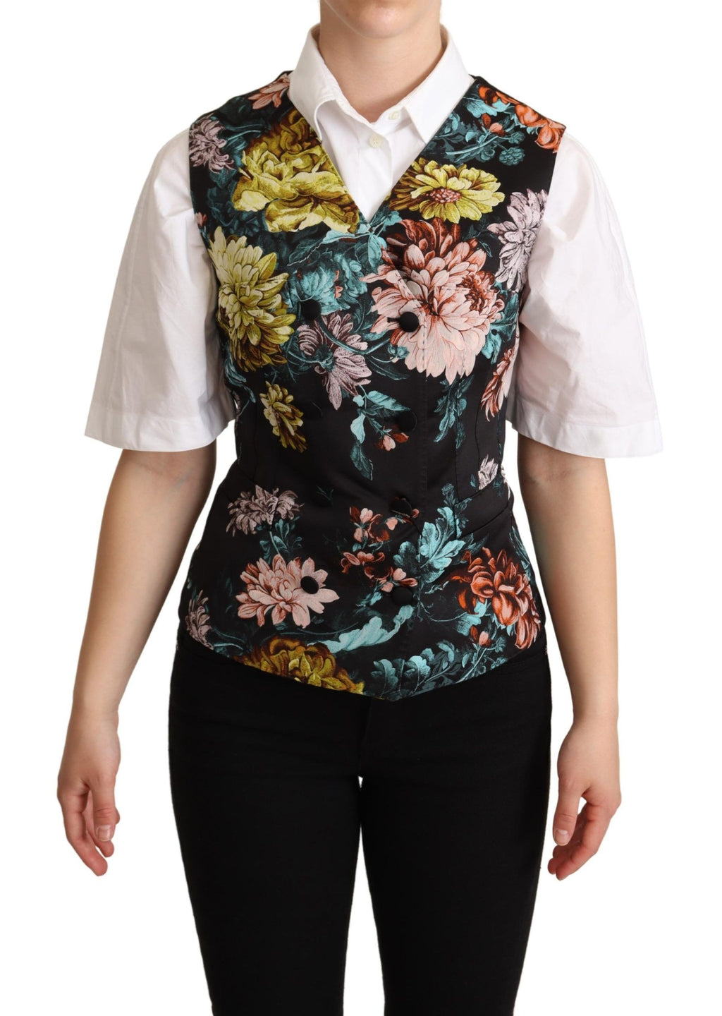 Schwarze Weste aus Jacquard mit Blumenmuster