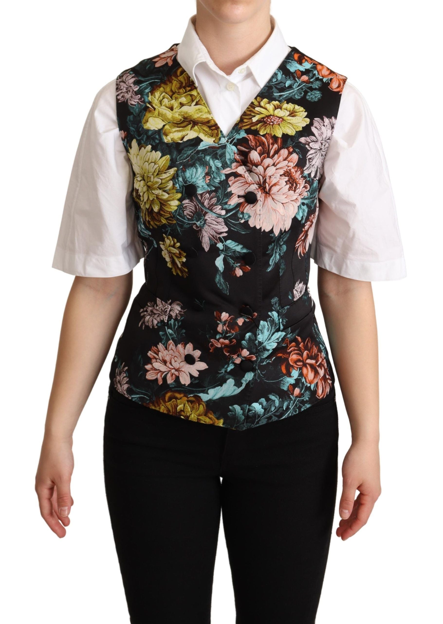 Schwarze Weste aus Jacquard mit Blumenmuster