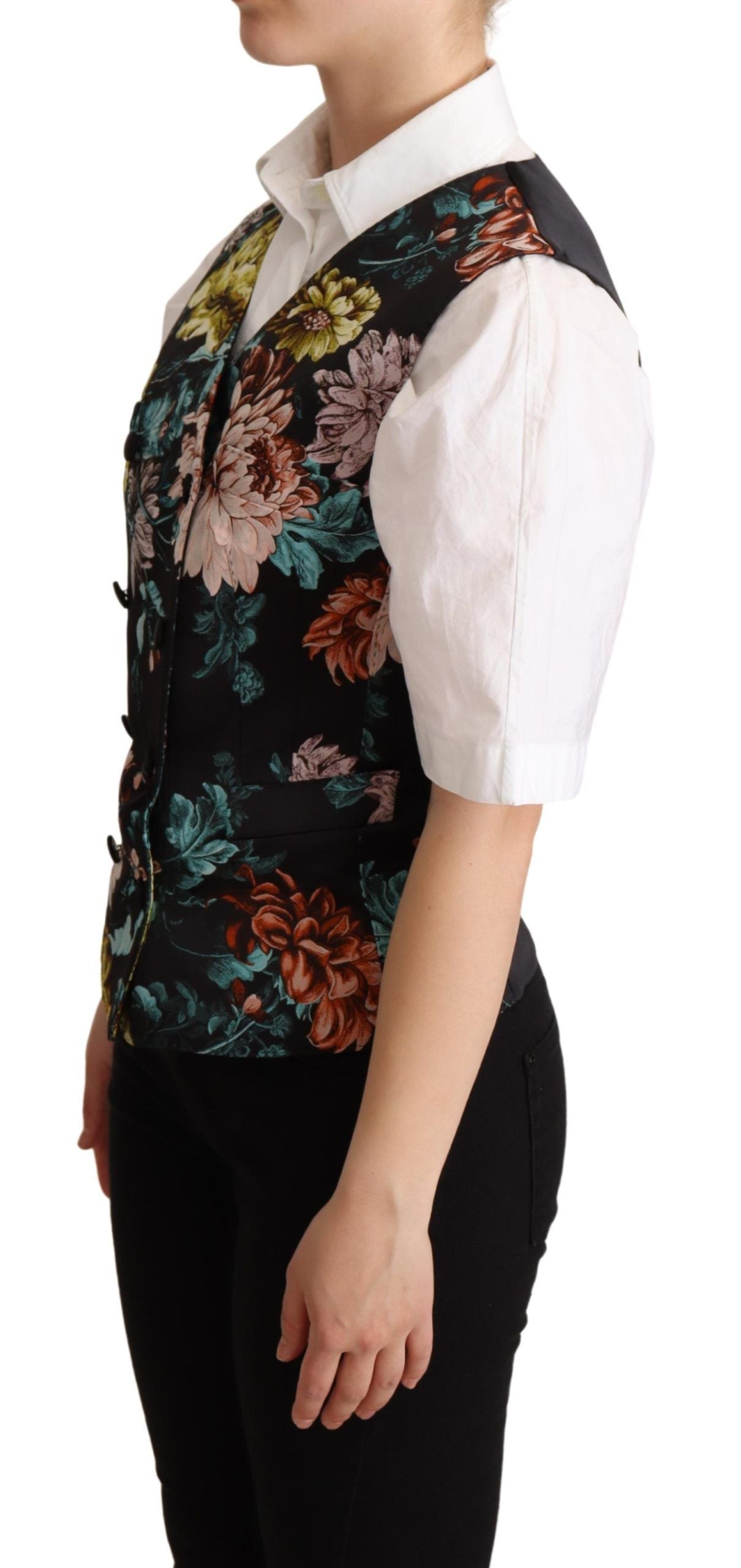 Schwarze Weste aus Jacquard mit Blumenmuster