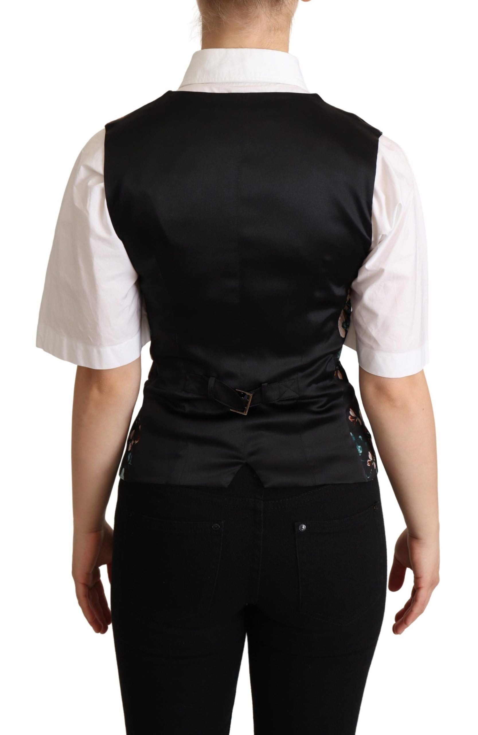 Schwarze Weste aus Jacquard mit Blumenmuster