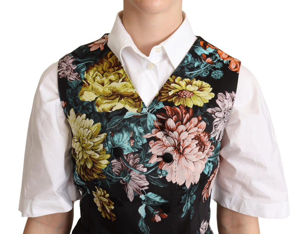 Schwarze Weste aus Jacquard mit Blumenmuster