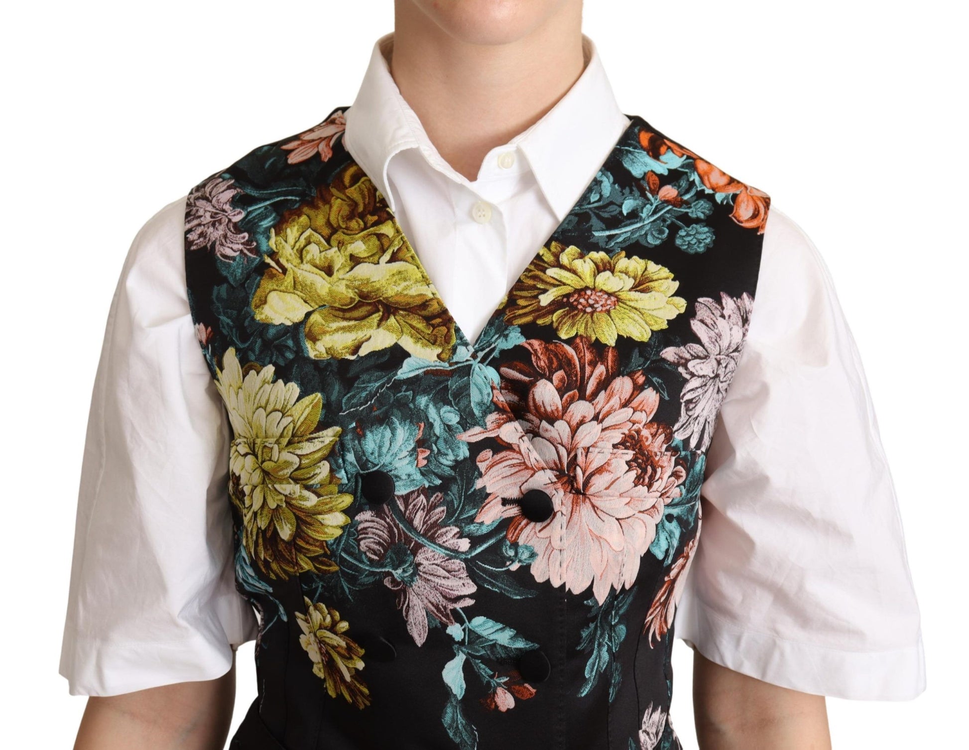 Schwarze Weste aus Jacquard mit Blumenmuster