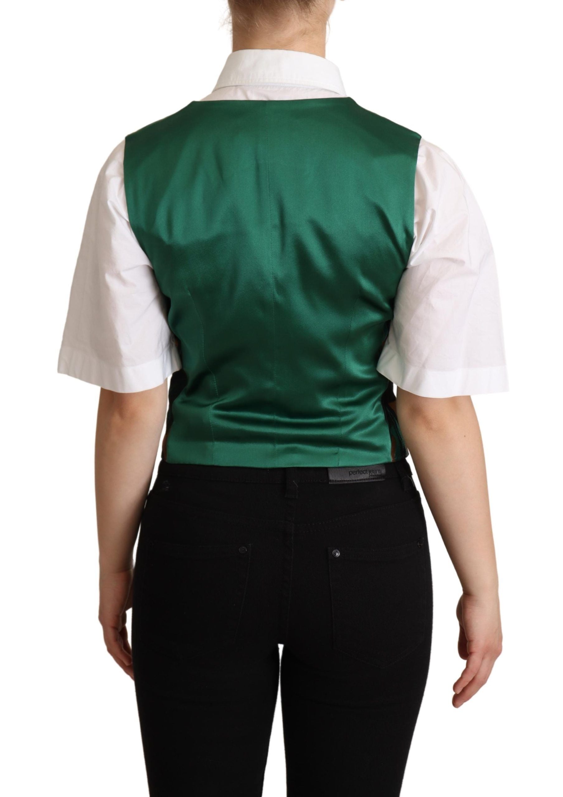 Grüne Jacquard-Weste mit Blattgold