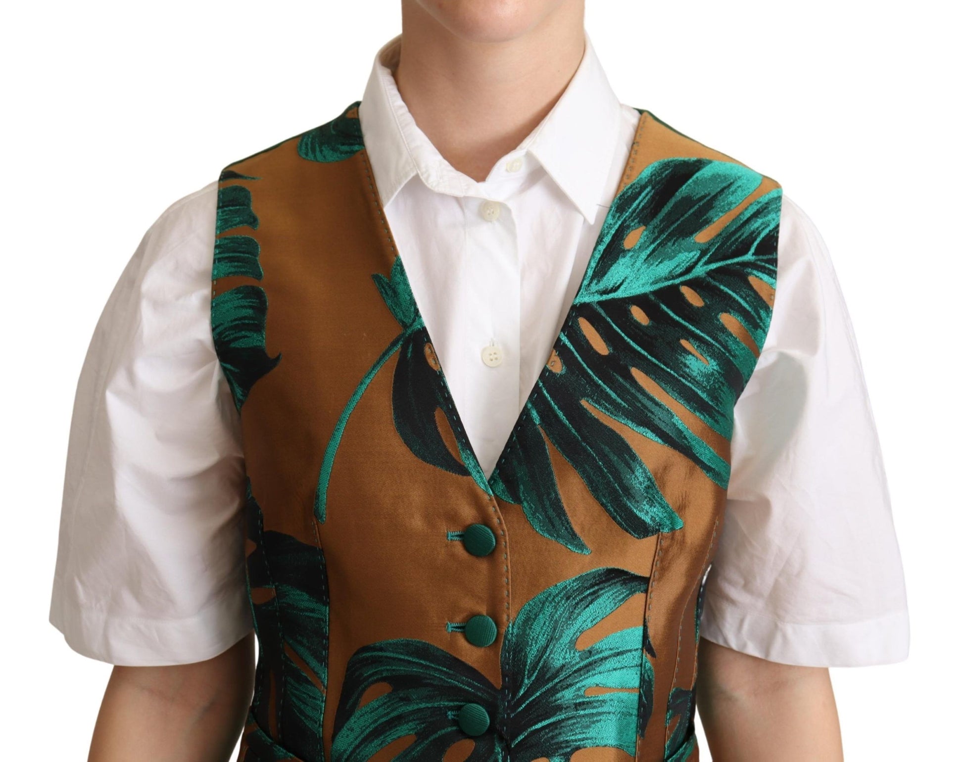 Grüne Jacquard-Weste mit Blattgold