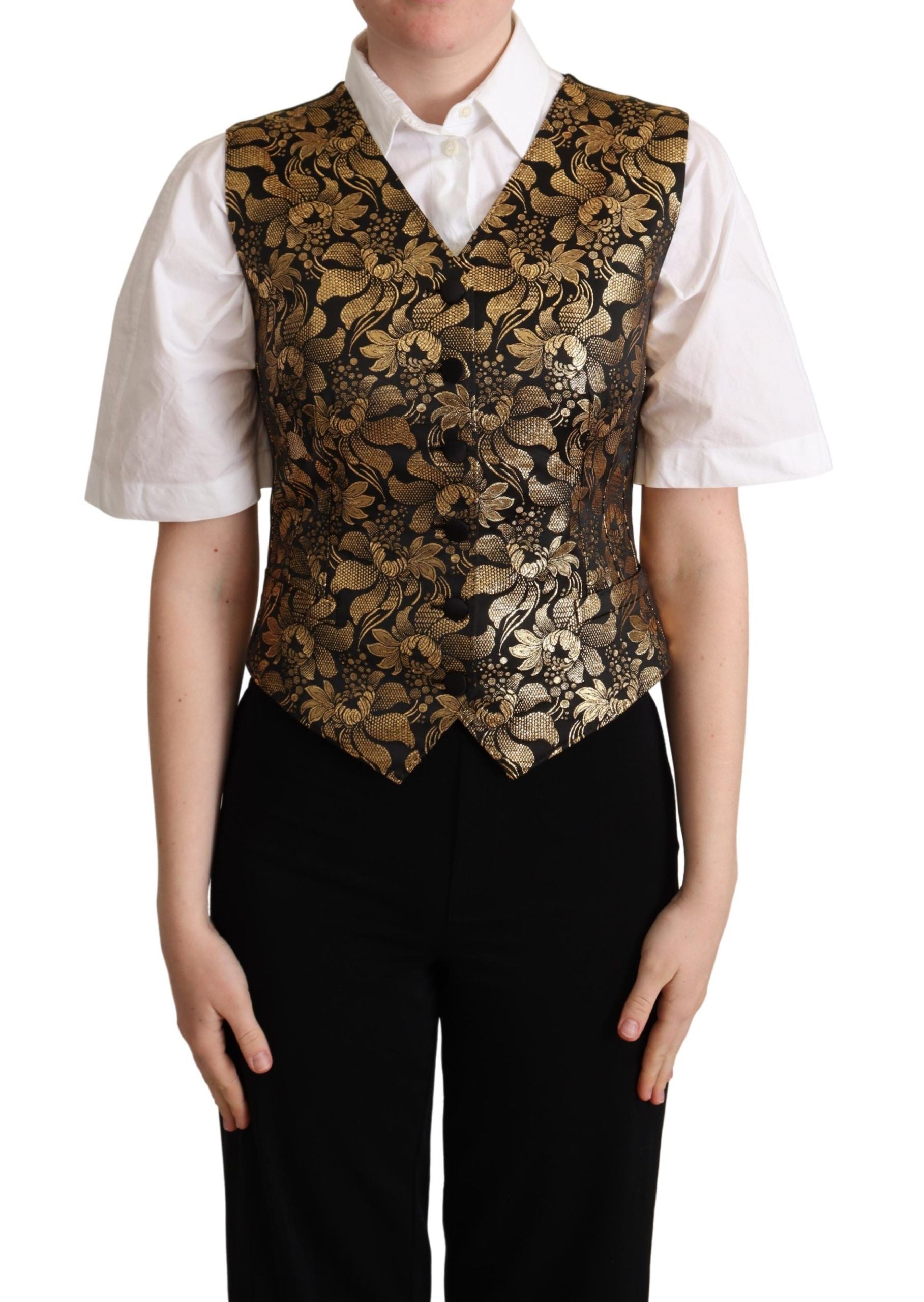 Weste aus Jacquard-Seide in Schwarz und Gold