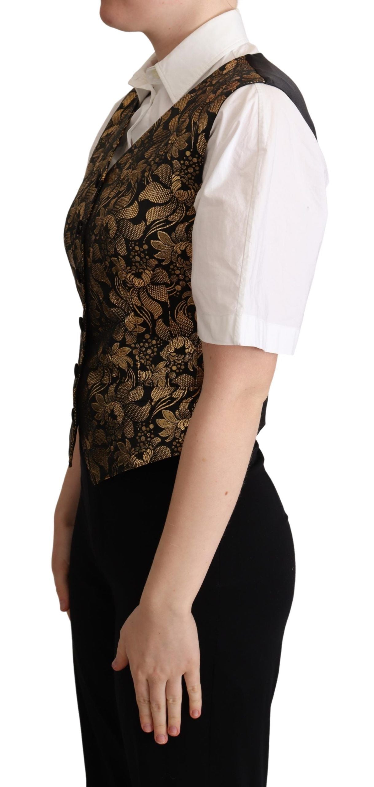 Weste aus Jacquard-Seide in Schwarz und Gold