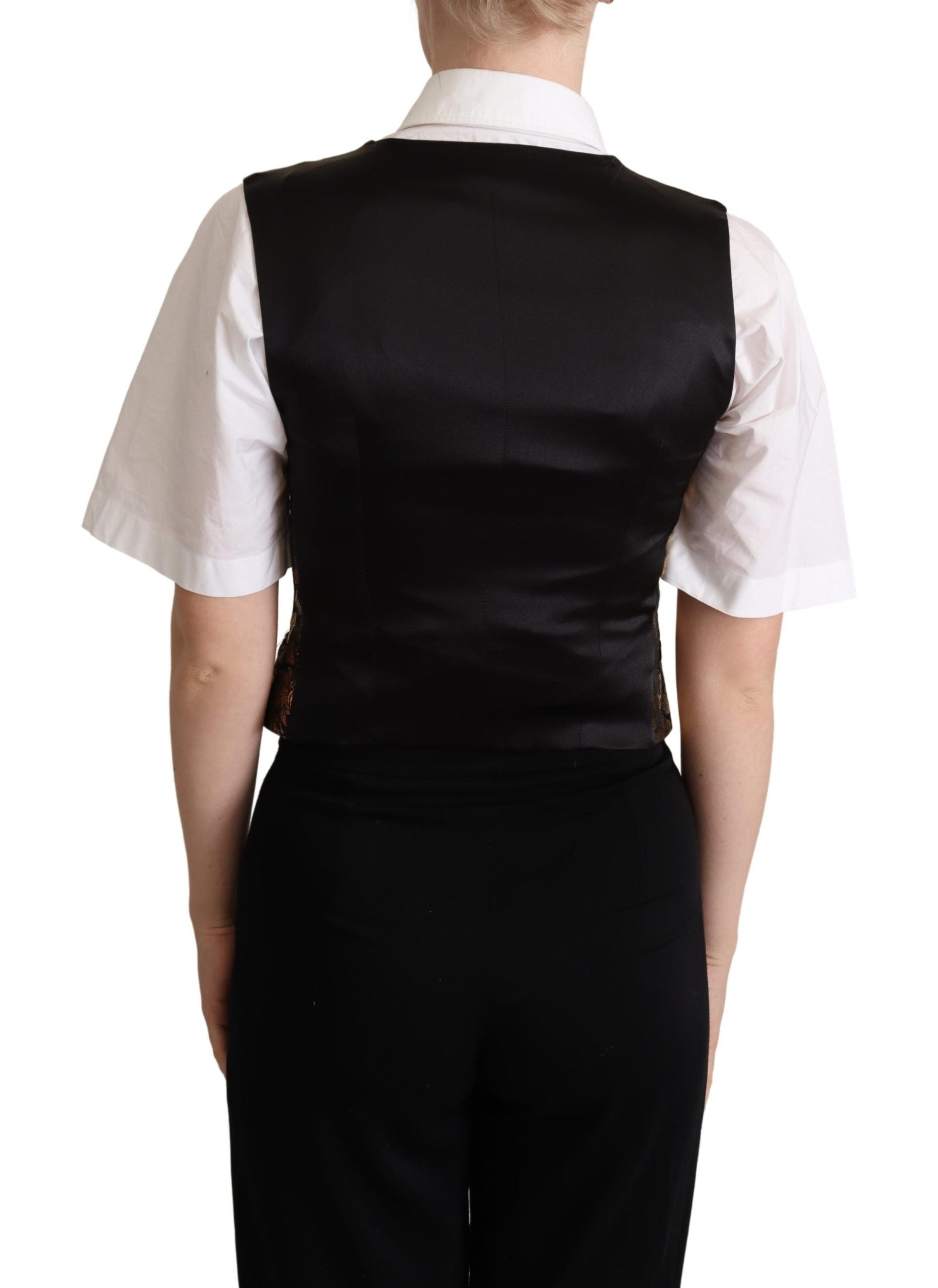 Weste aus Jacquard-Seide in Schwarz und Gold