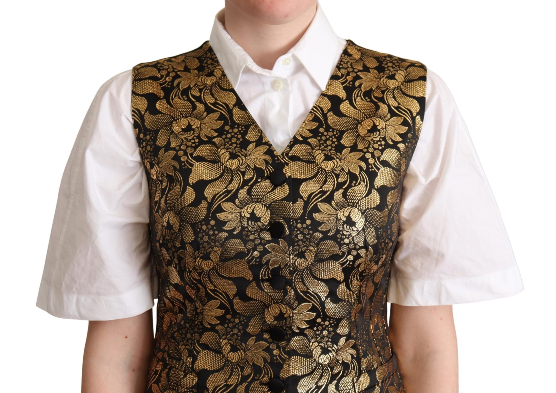 Weste aus Jacquard-Seide in Schwarz und Gold