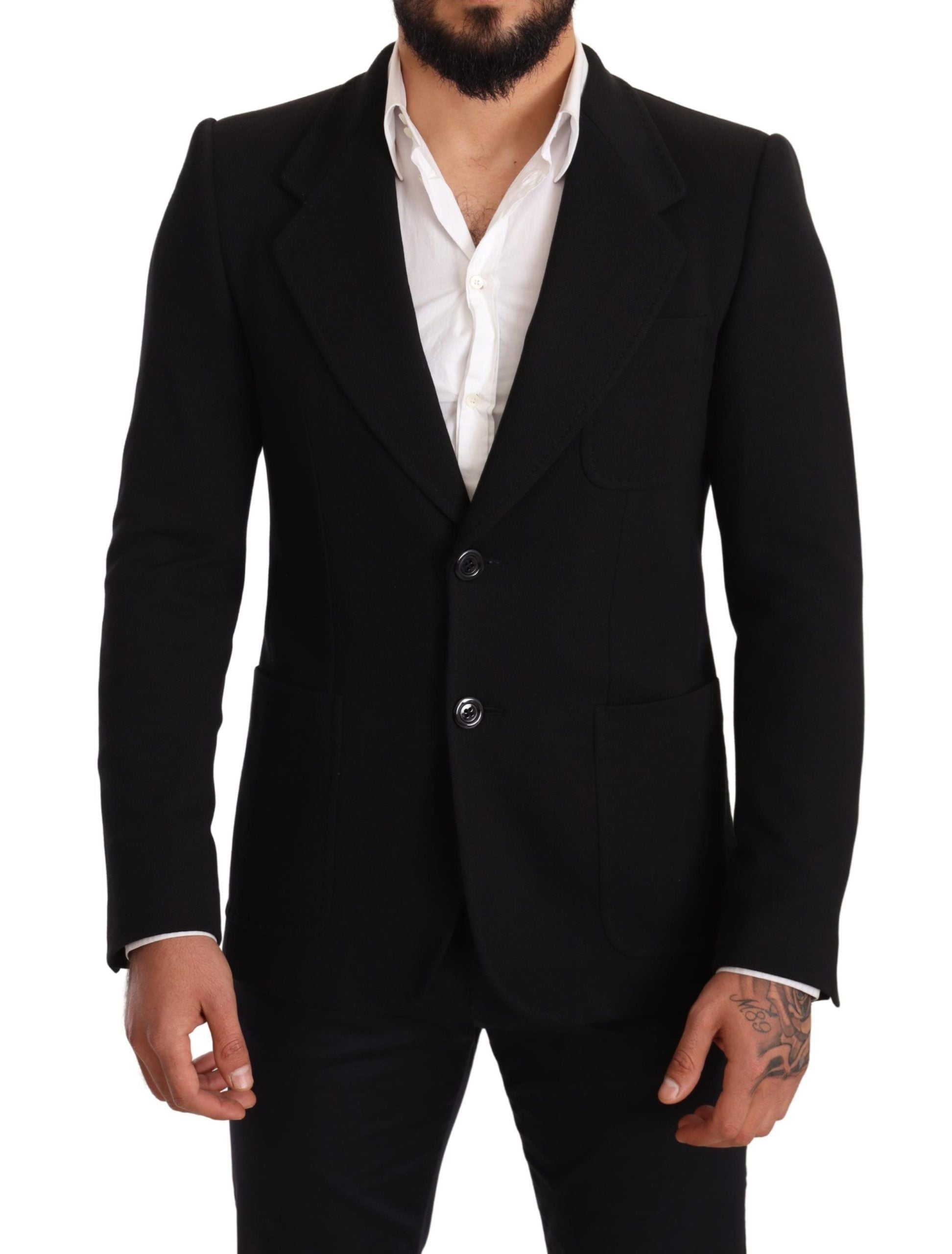 Schwarzer Slim Fit-Manteljacken-Blazer aus Baumwolle