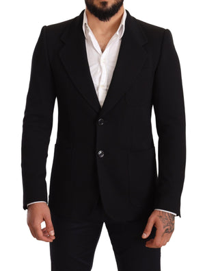 Schwarzer Slim Fit-Manteljacken-Blazer aus Baumwolle