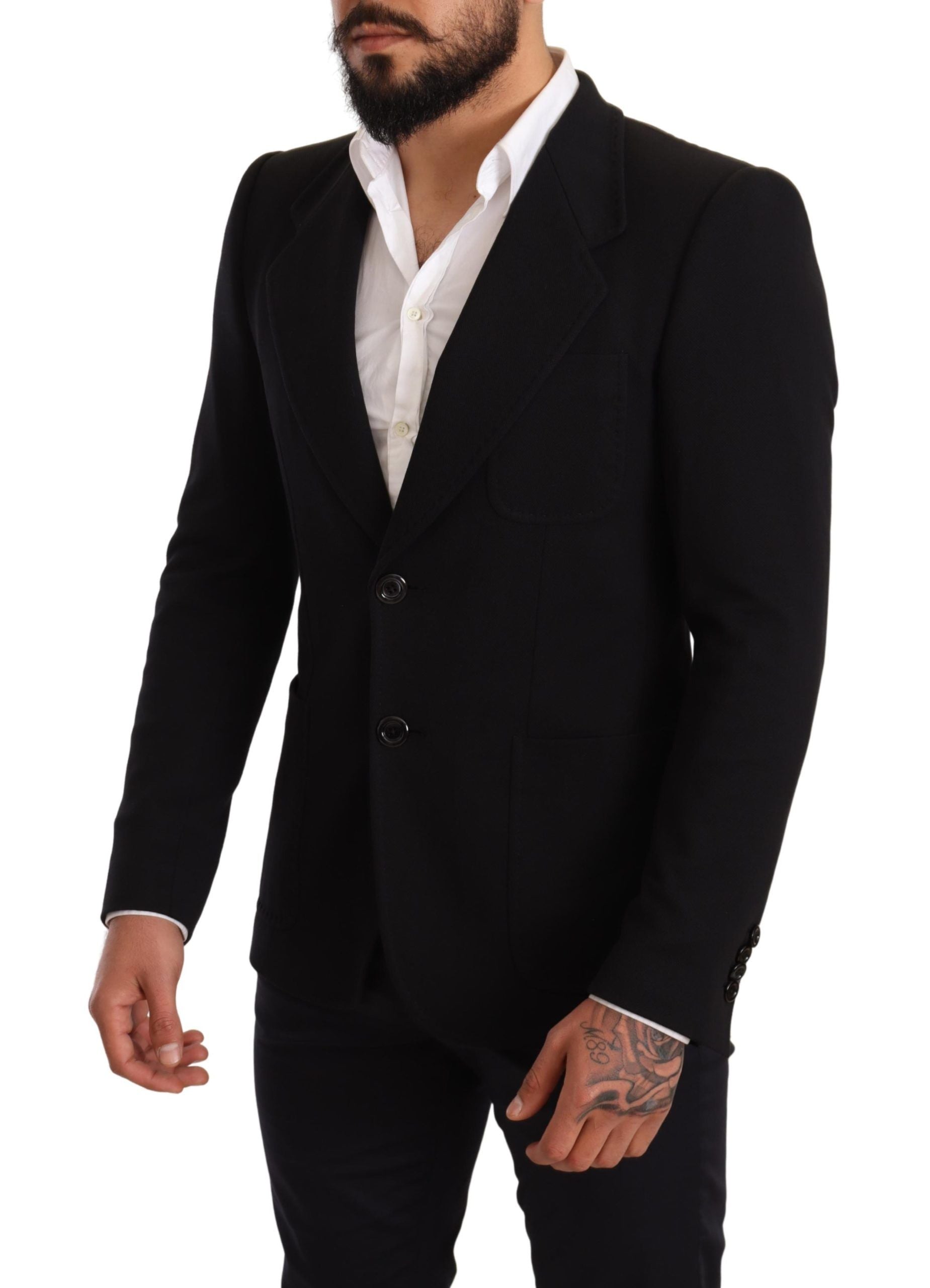 Schwarzer Slim Fit-Manteljacken-Blazer aus Baumwolle