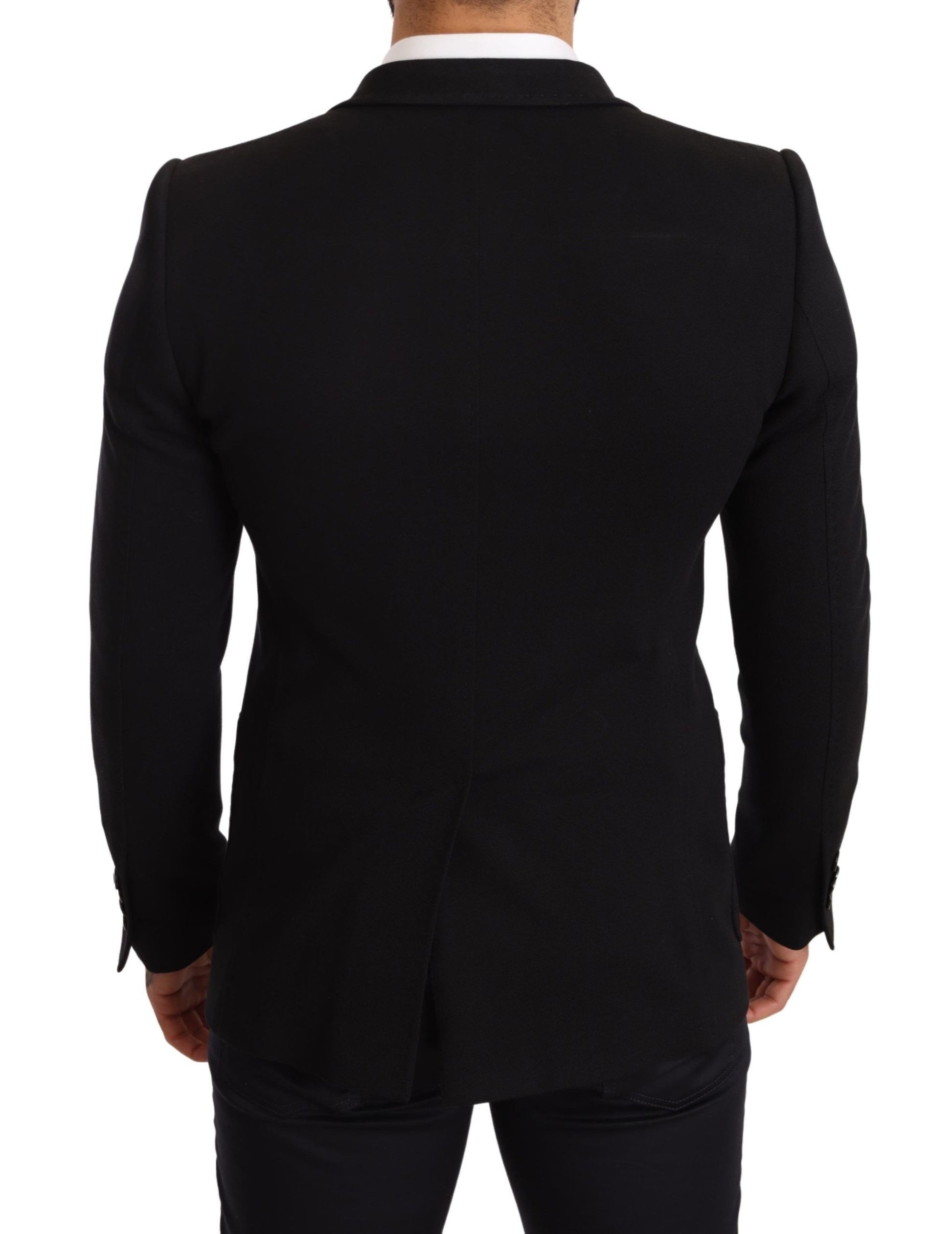 Schwarzer Slim Fit-Manteljacken-Blazer aus Baumwolle