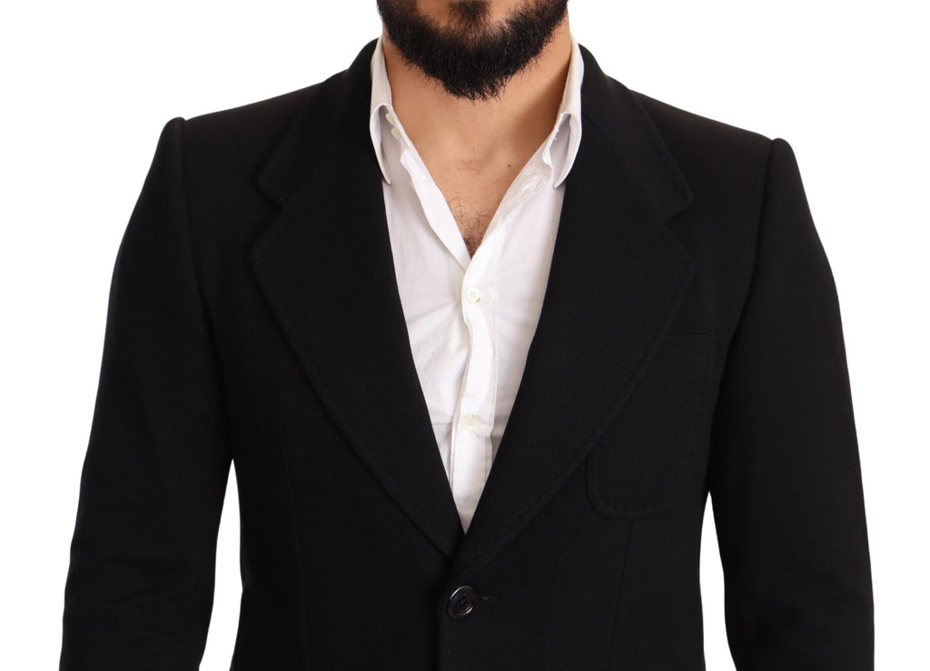 Schwarzer Slim Fit-Manteljacken-Blazer aus Baumwolle