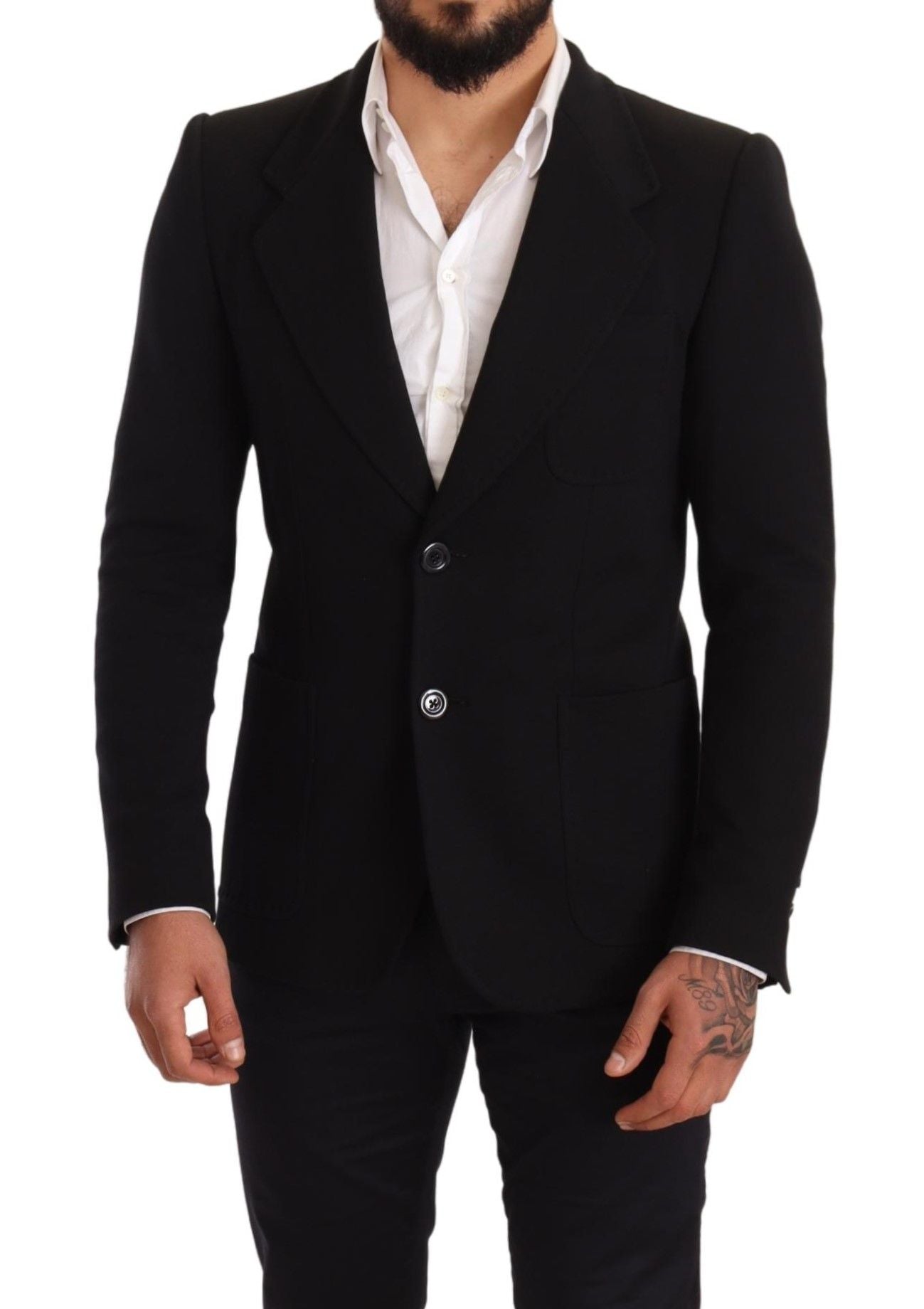 Schwarzer Slim Fit-Manteljacken-Blazer aus Baumwolle