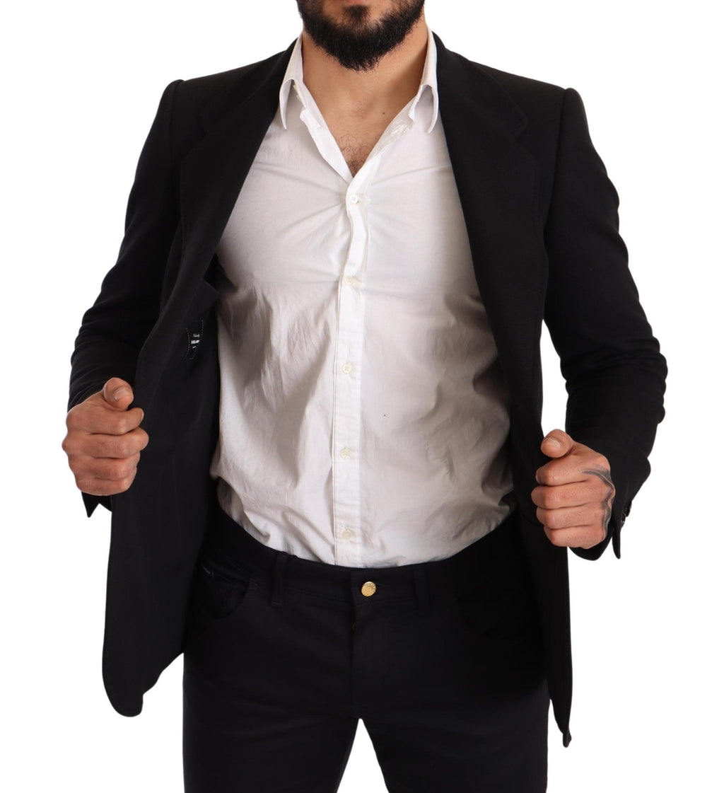 Schwarzer Slim Fit-Manteljacken-Blazer aus Baumwolle