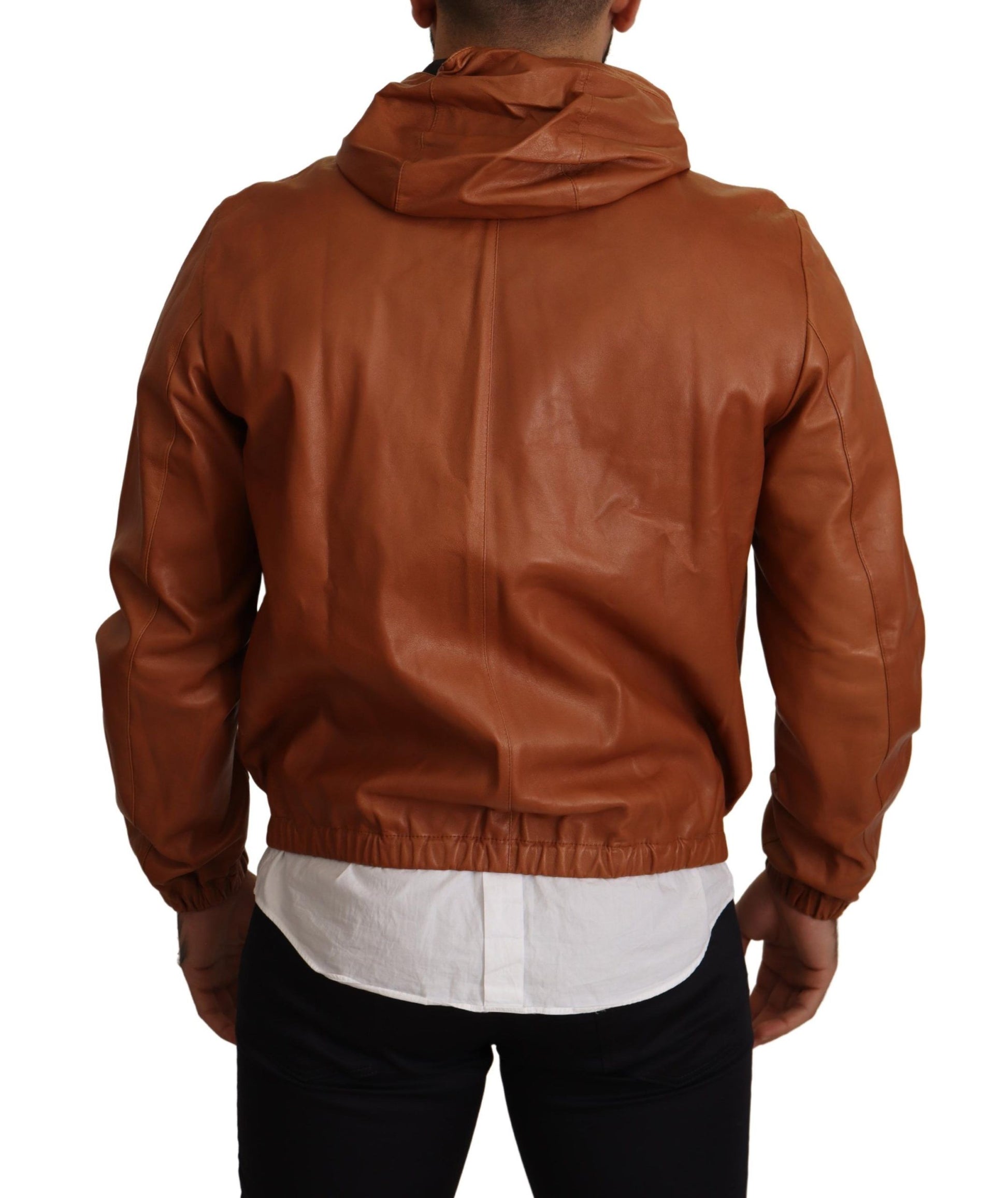 Braune Lederjacke aus Lammfell mit Kapuze