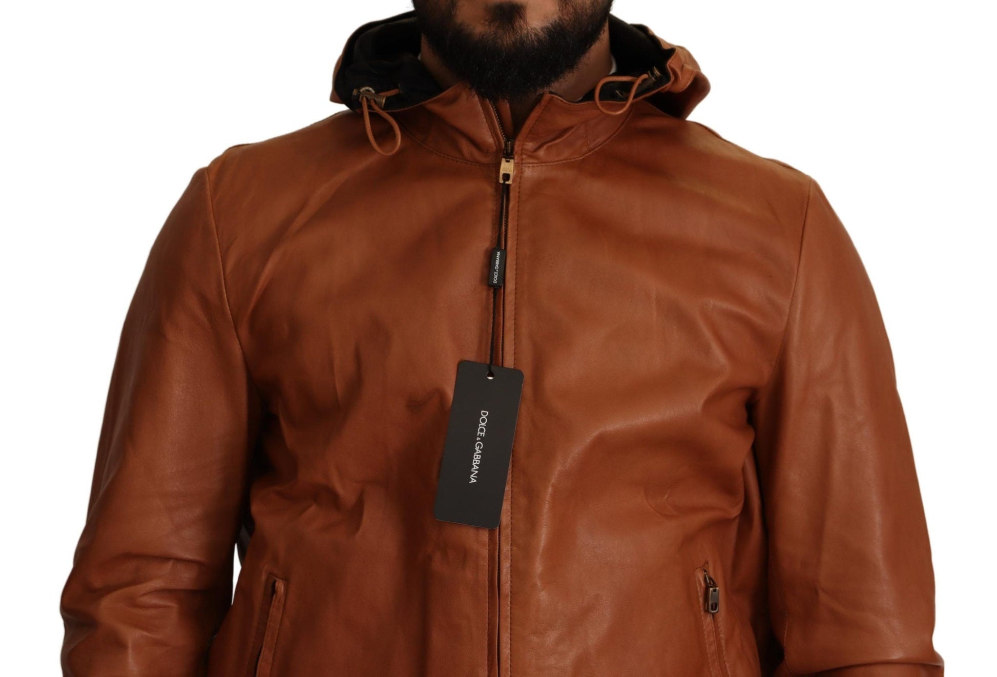 Braune Lederjacke aus Lammfell mit Kapuze