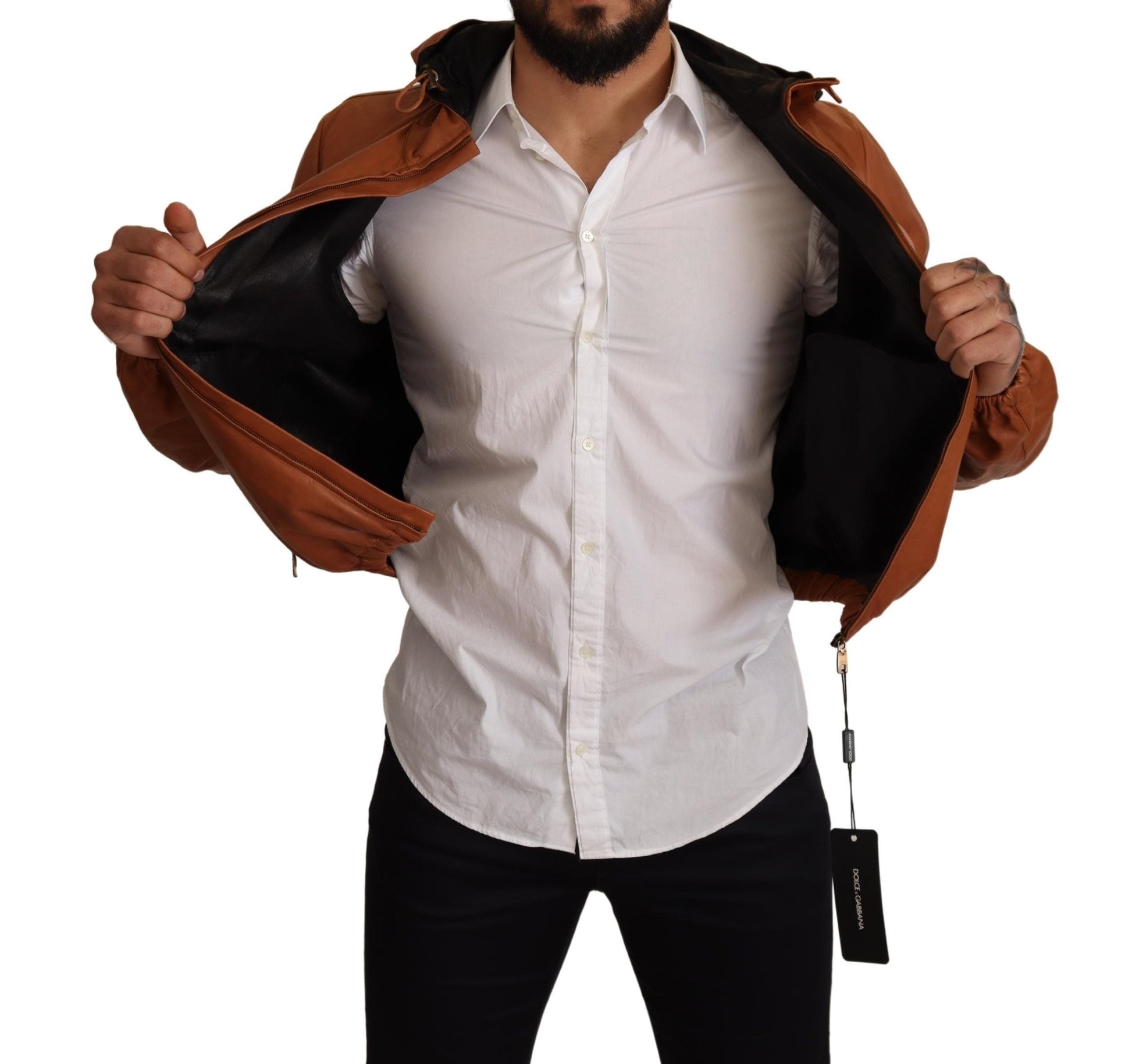 Braune Lederjacke aus Lammfell mit Kapuze