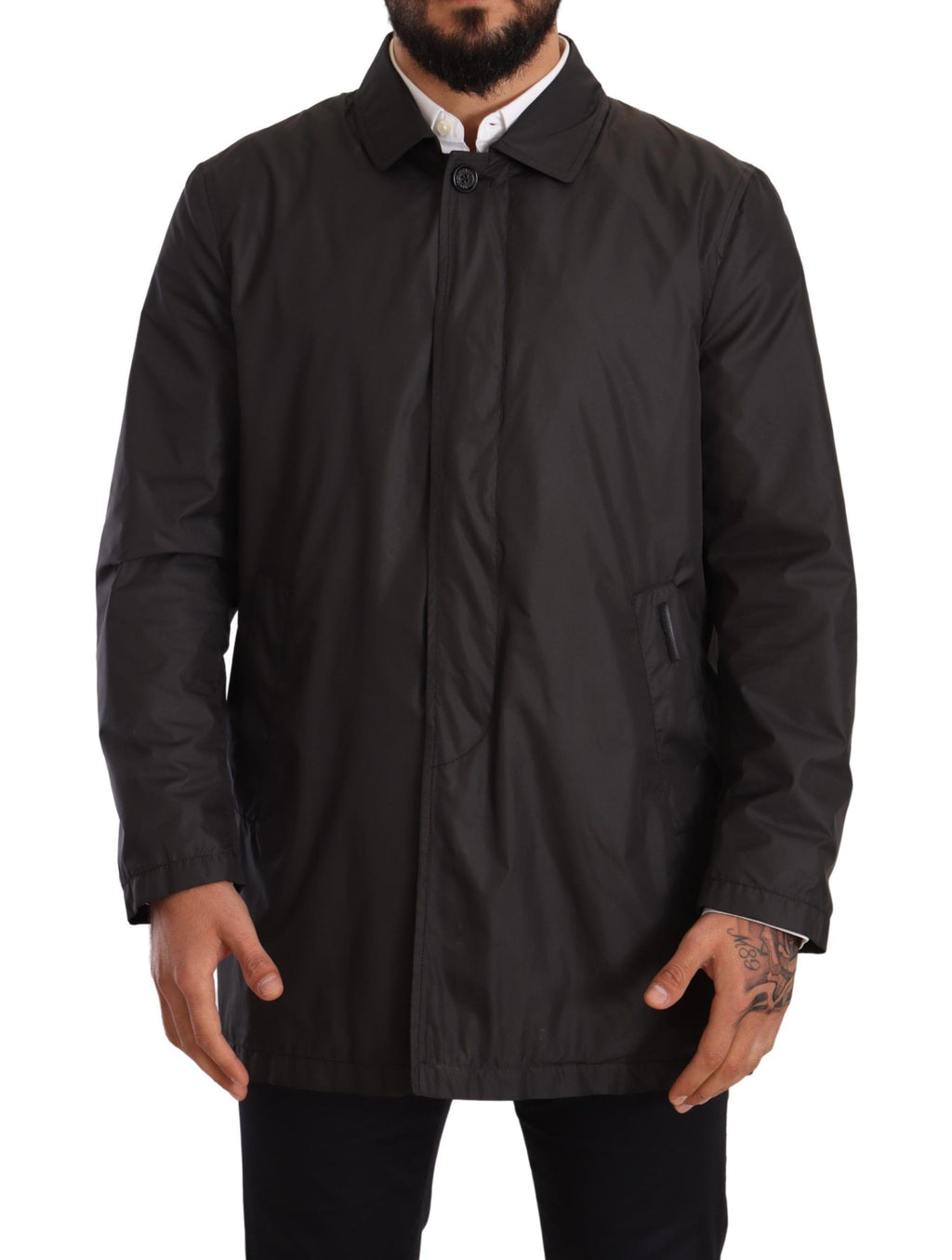 Schwarze Trenchcoatjacke aus Polyester für Herren