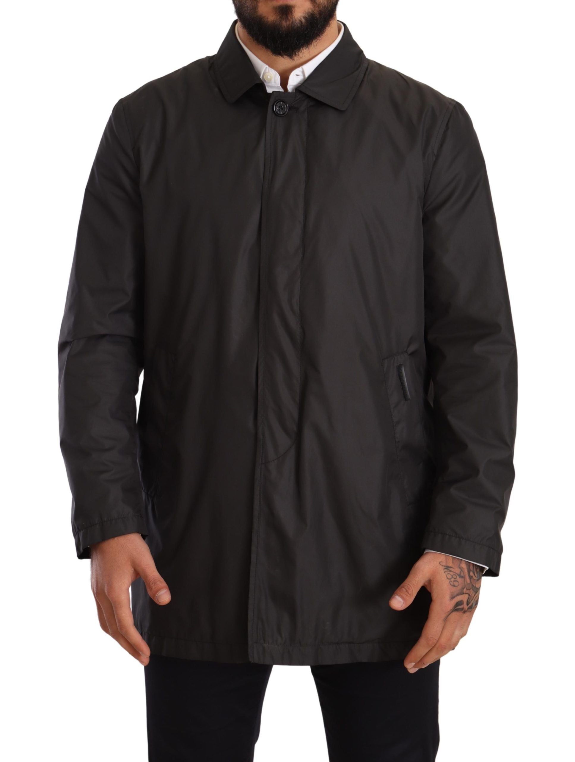 Schwarze Trenchcoatjacke aus Polyester für Herren
