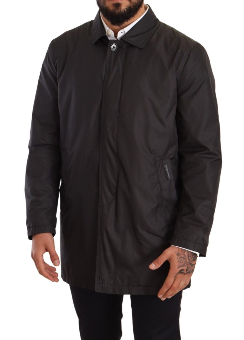 Schwarze Trenchcoatjacke aus Polyester für Herren