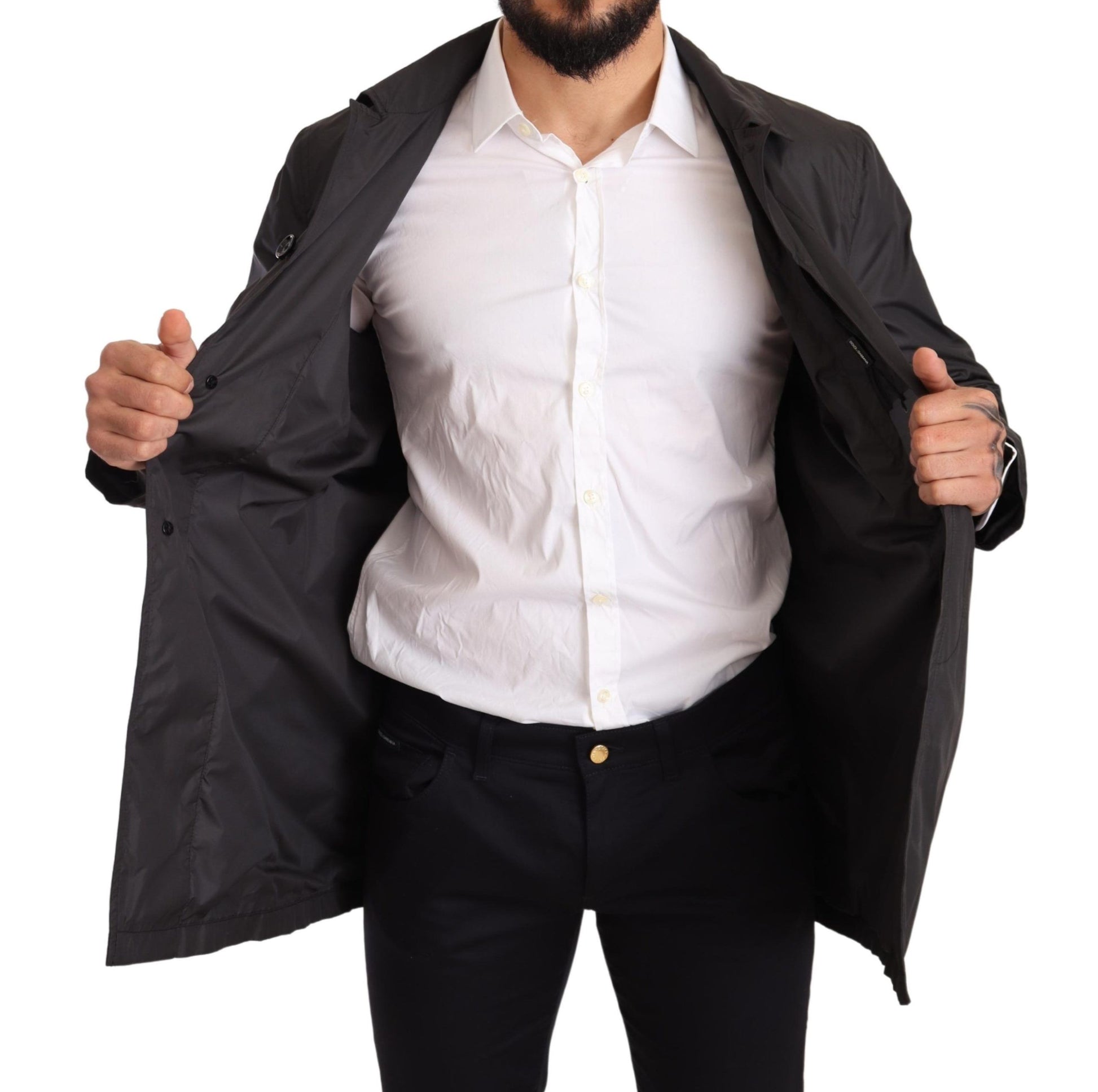 Schwarze Trenchcoatjacke aus Polyester für Herren