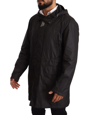 Schwarze Herren-Trenchcoatjacke mit Kapuze