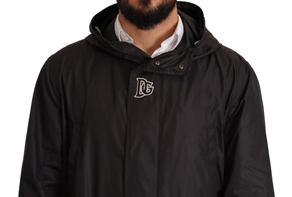 Schwarze Herren-Trenchcoatjacke mit Kapuze
