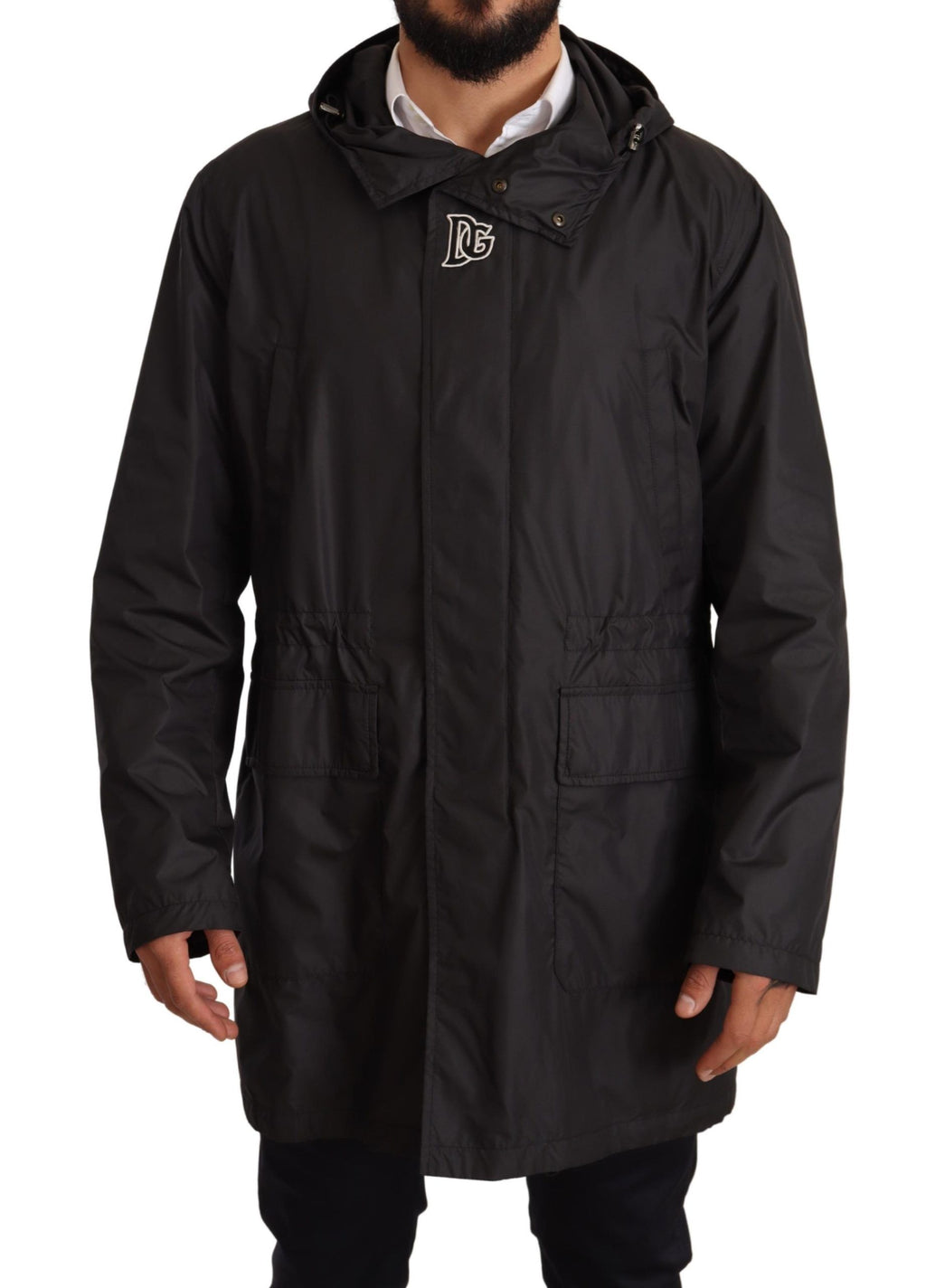 Schwarze Herren-Trenchcoatjacke mit Kapuze