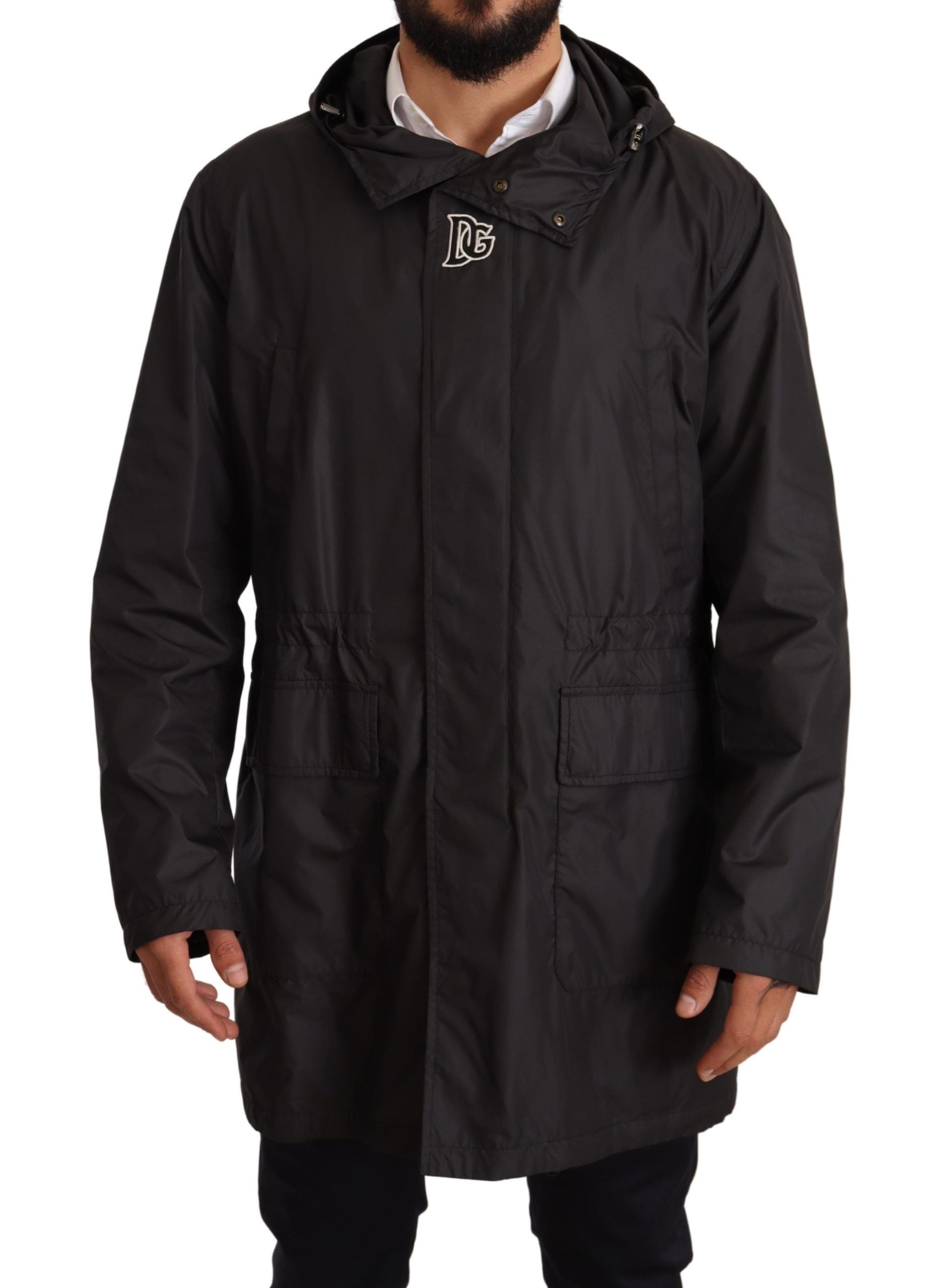 Schwarze Herren-Trenchcoatjacke mit Kapuze