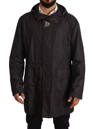 Schwarze Herren-Trenchcoatjacke mit Kapuze