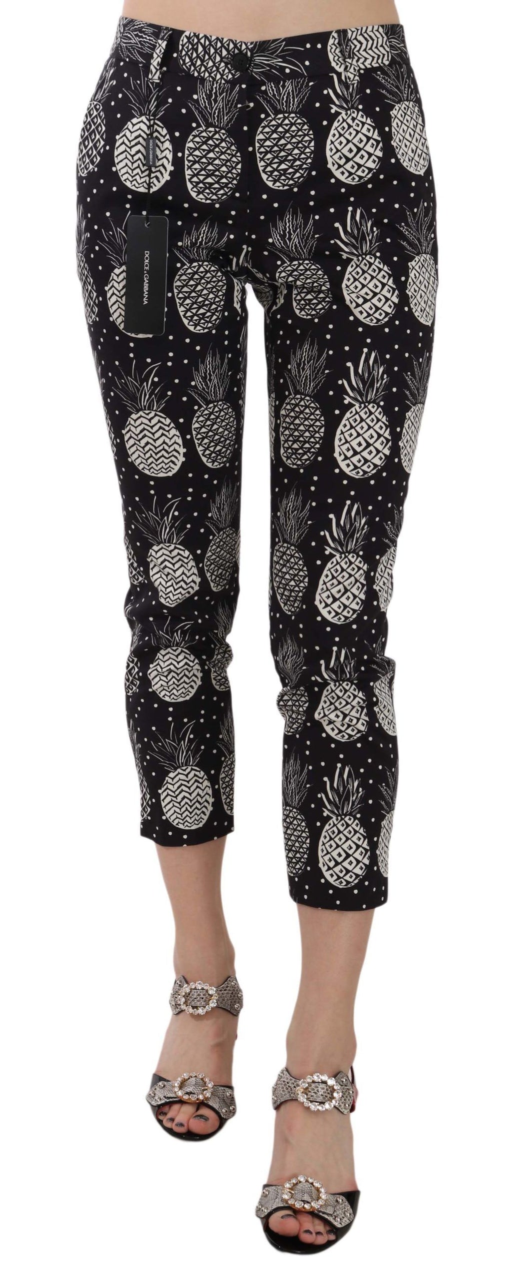 Schwarze Skinny Caprihose mit Ananas-Print